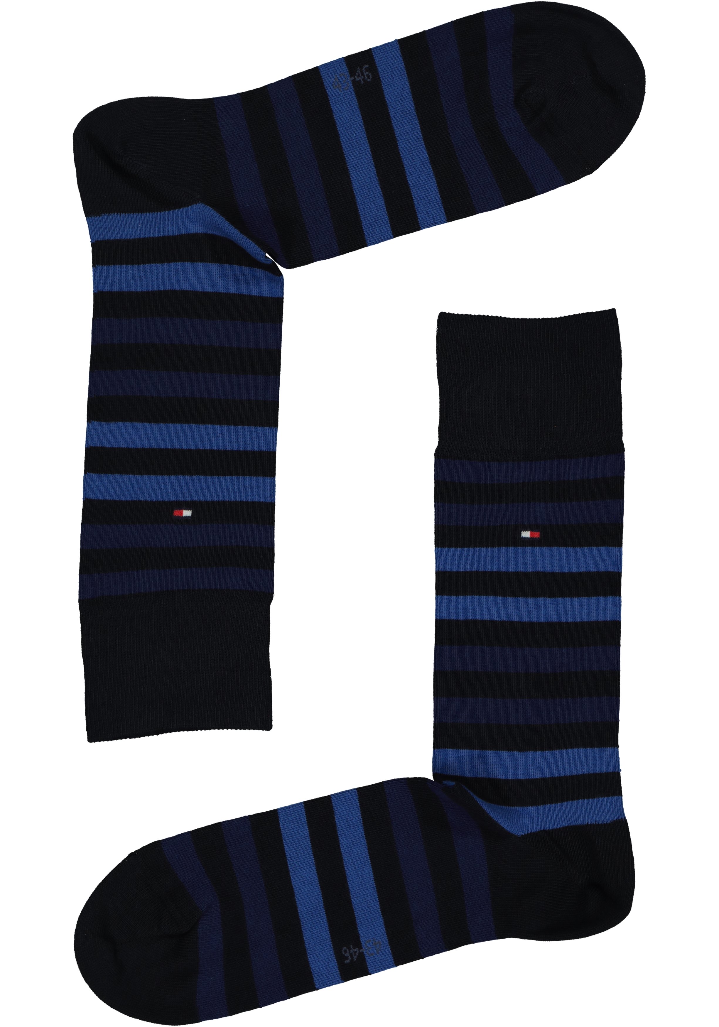 Tommy Hilfiger Duo Stripe Socks (2-pack), herensokken katoen, gestreept en uni, blauw