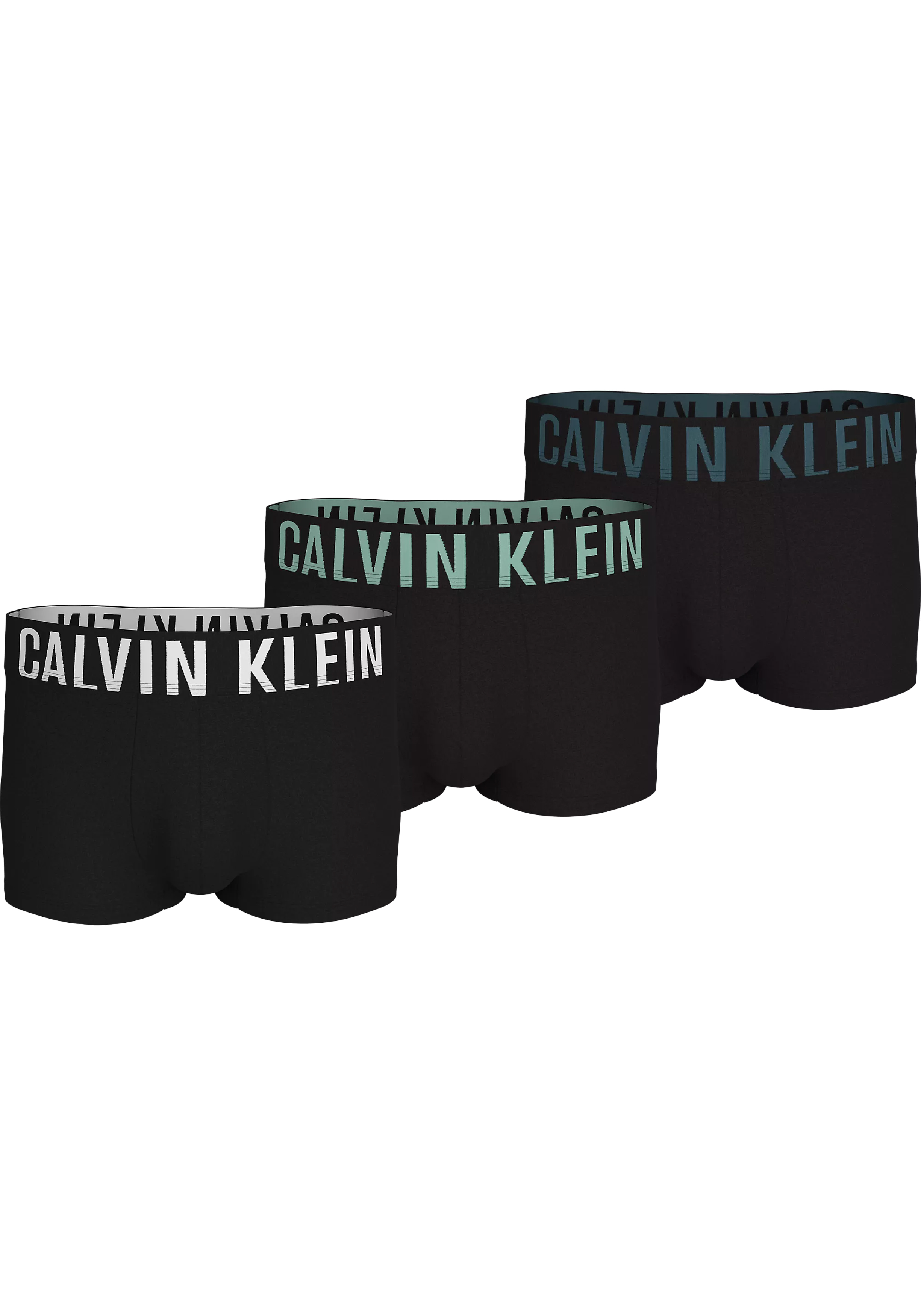 Calvin Klein Low Rise Trunks (3-pack), lage heren boxers kort, zwart met gekleurde tailleband