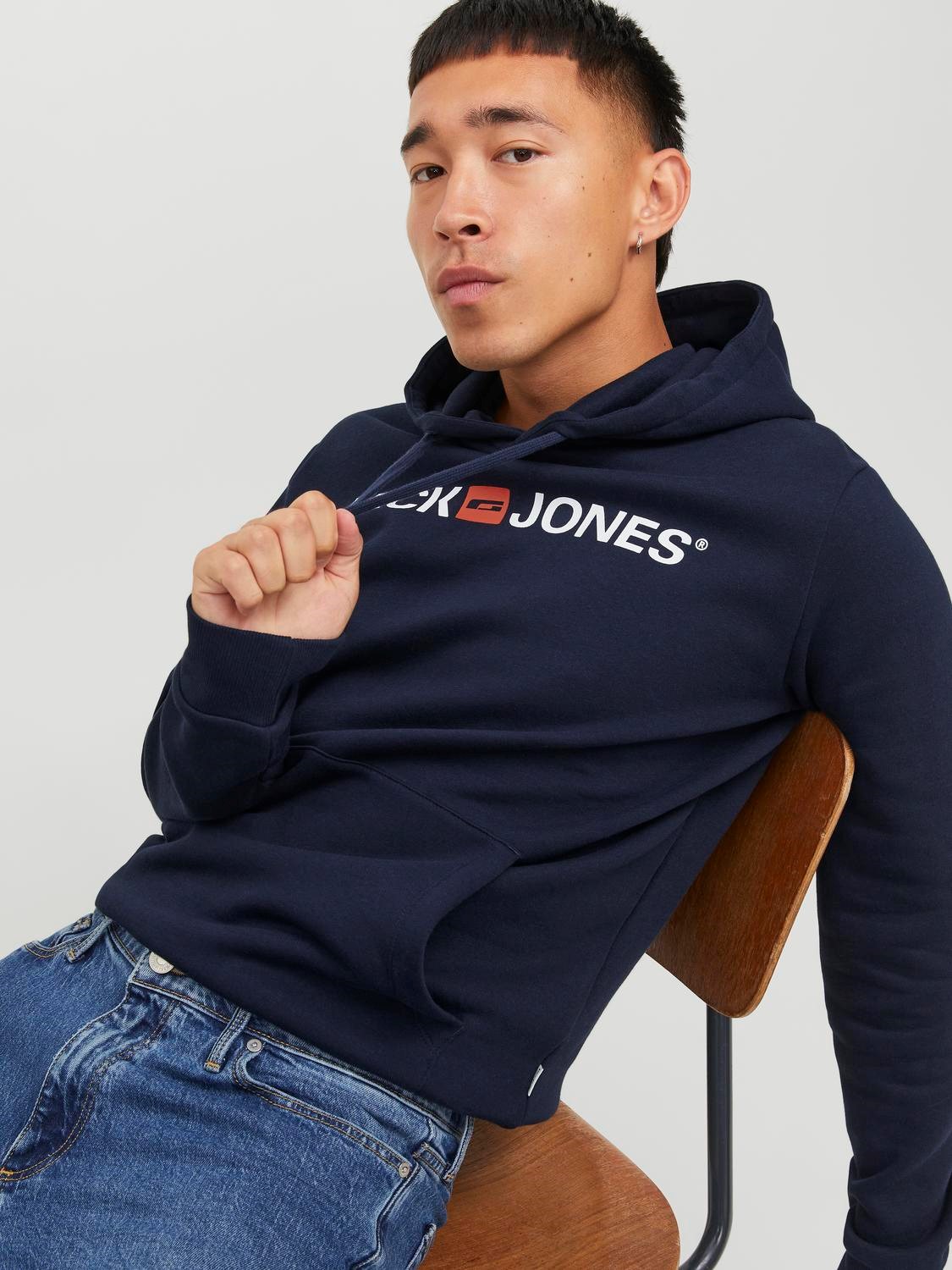 JACK & JONES Corp old logo sweat hood slim fit, heren hoodie katoenmengsel met capuchon, blauw