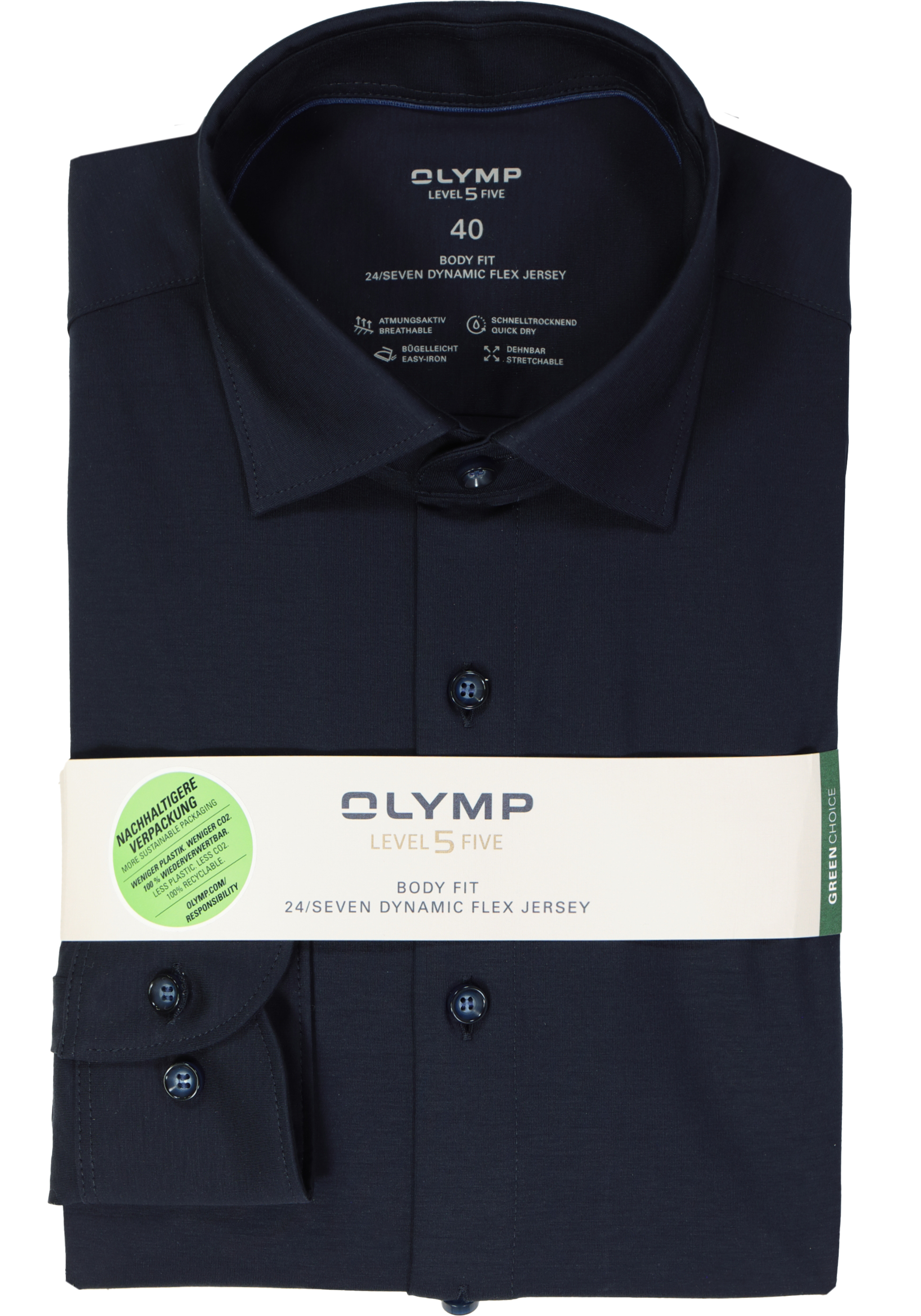 OLYMP Level 5 24/Seven body fit overhemd, marine blauw tricot