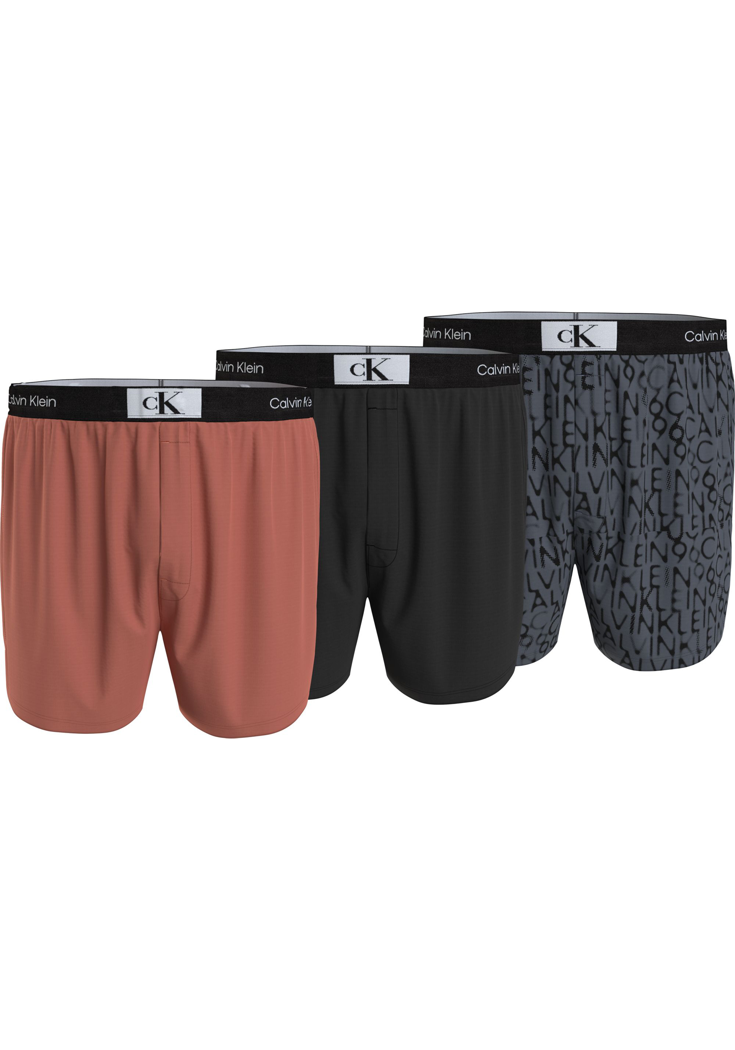 Calvin Klein Woven Boxers (3-pack), heren boxers wijd katoen, roestbruin, zwart, print
