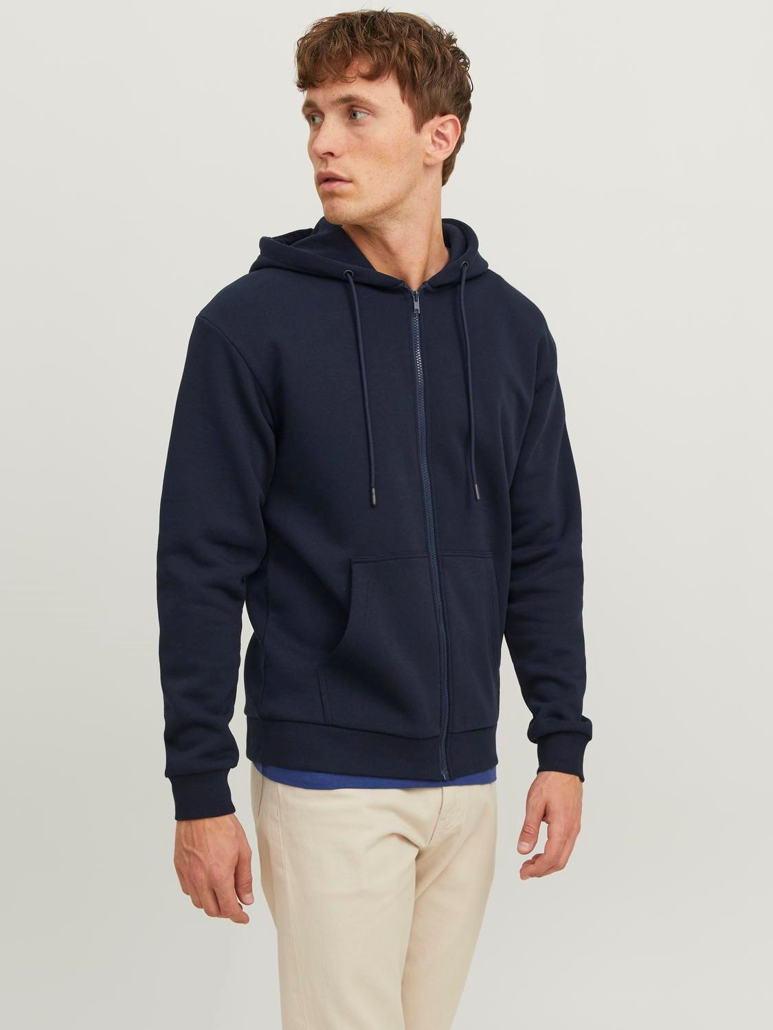 JACK & JONES Bradley sweat zip hood regular fit, heren sweatvest katoenmengsel met capuchon, blauw