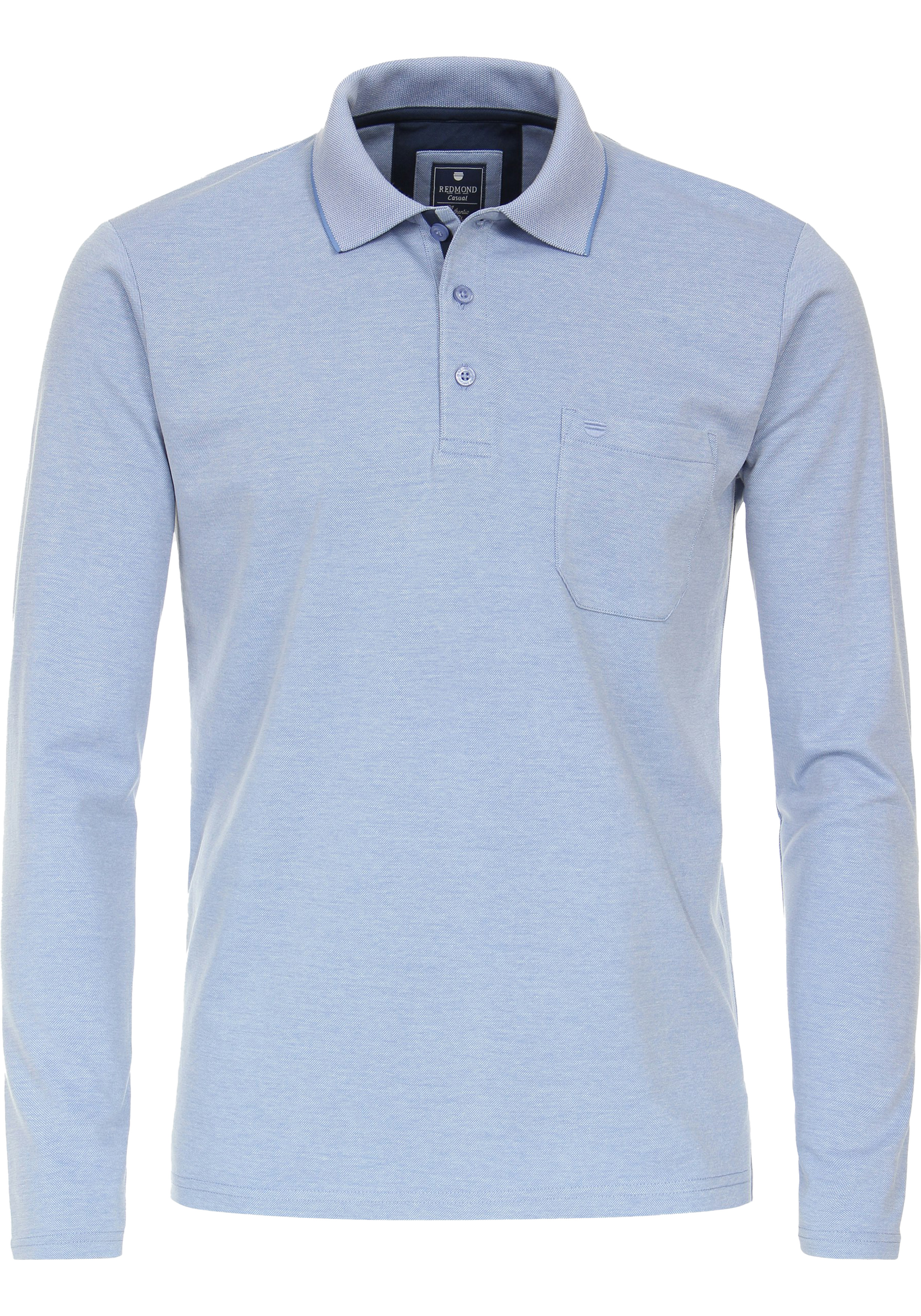 Redmond regular fit polo lange mouw, pique, blauw