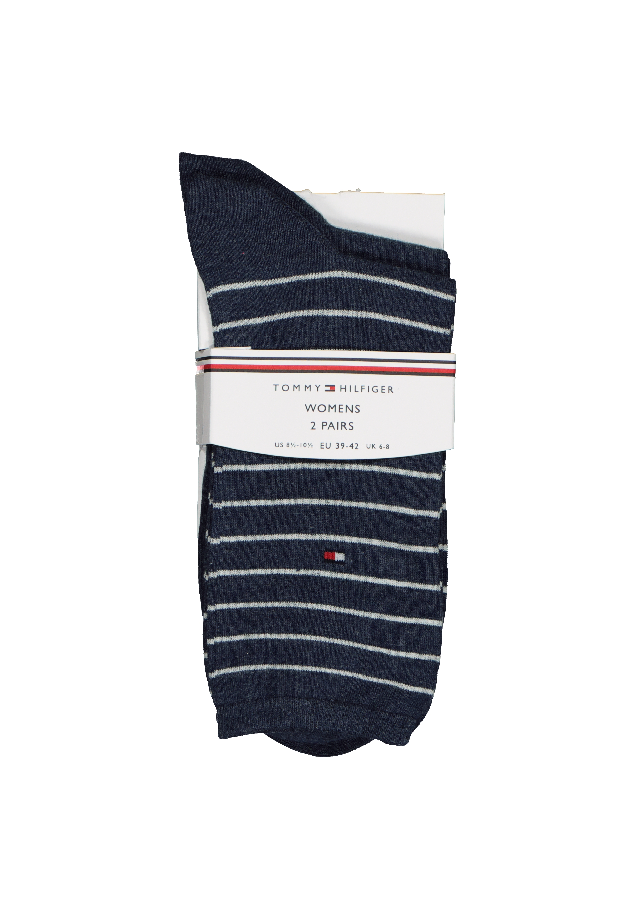 Tommy Hilfiger damessokken Small Stripe (2-pack), uni en gestreept katoen, jeans blauw met wit