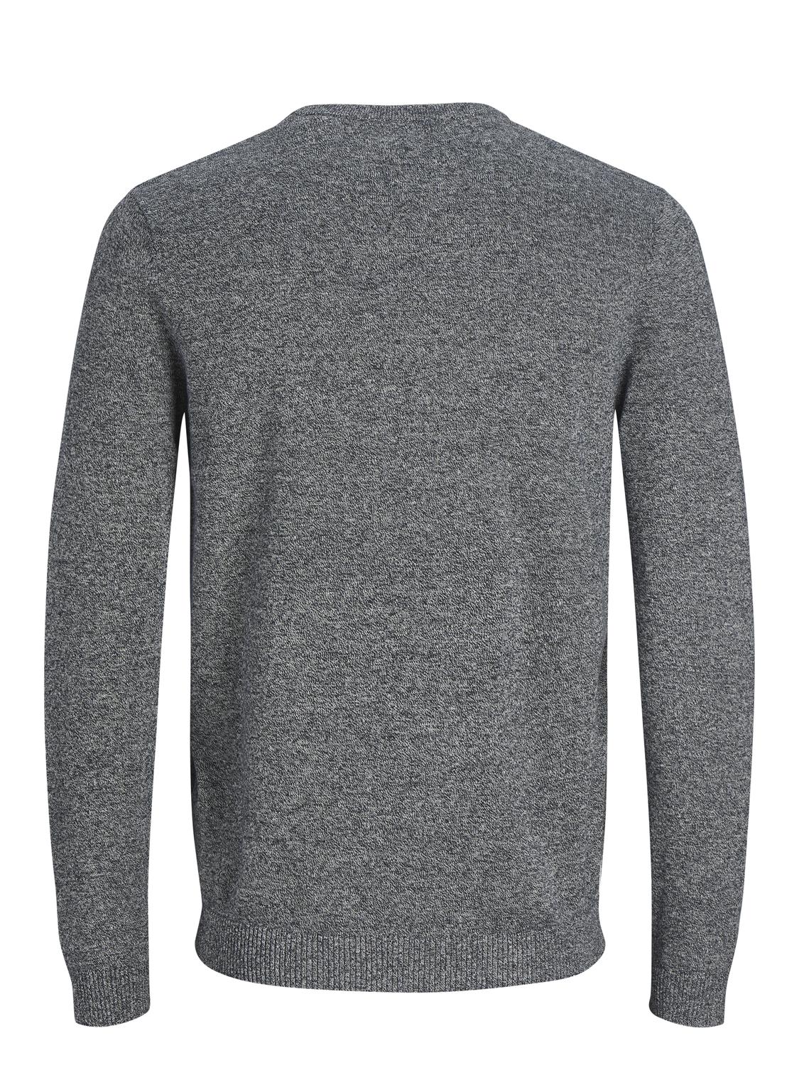 JACK & JONES Basic knit crew neck slim fit, heren pullover katoen met O-hals, blauw samen met offwhite