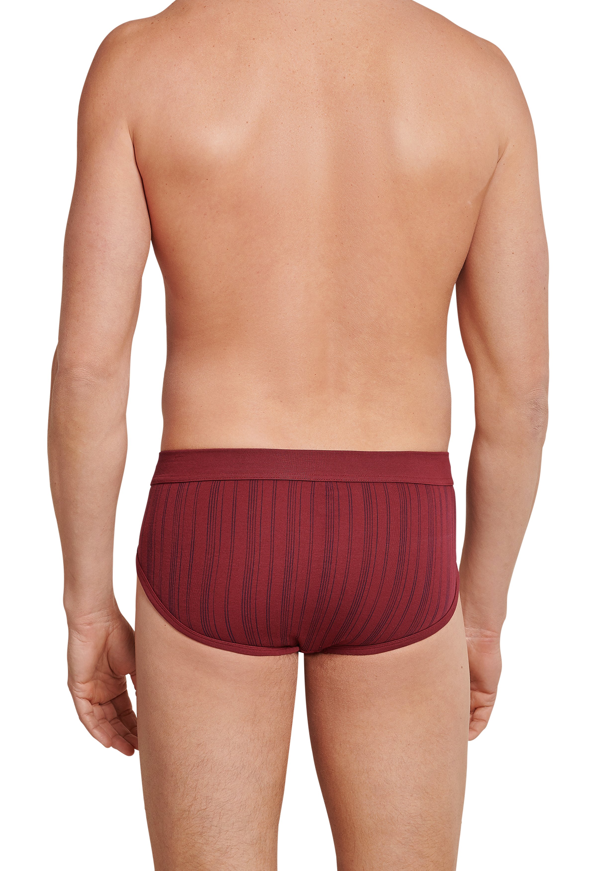 SCHIESSER Original Classics sportslips (2-pack), Feinripp met gulp, bordeaux rood gestreept           