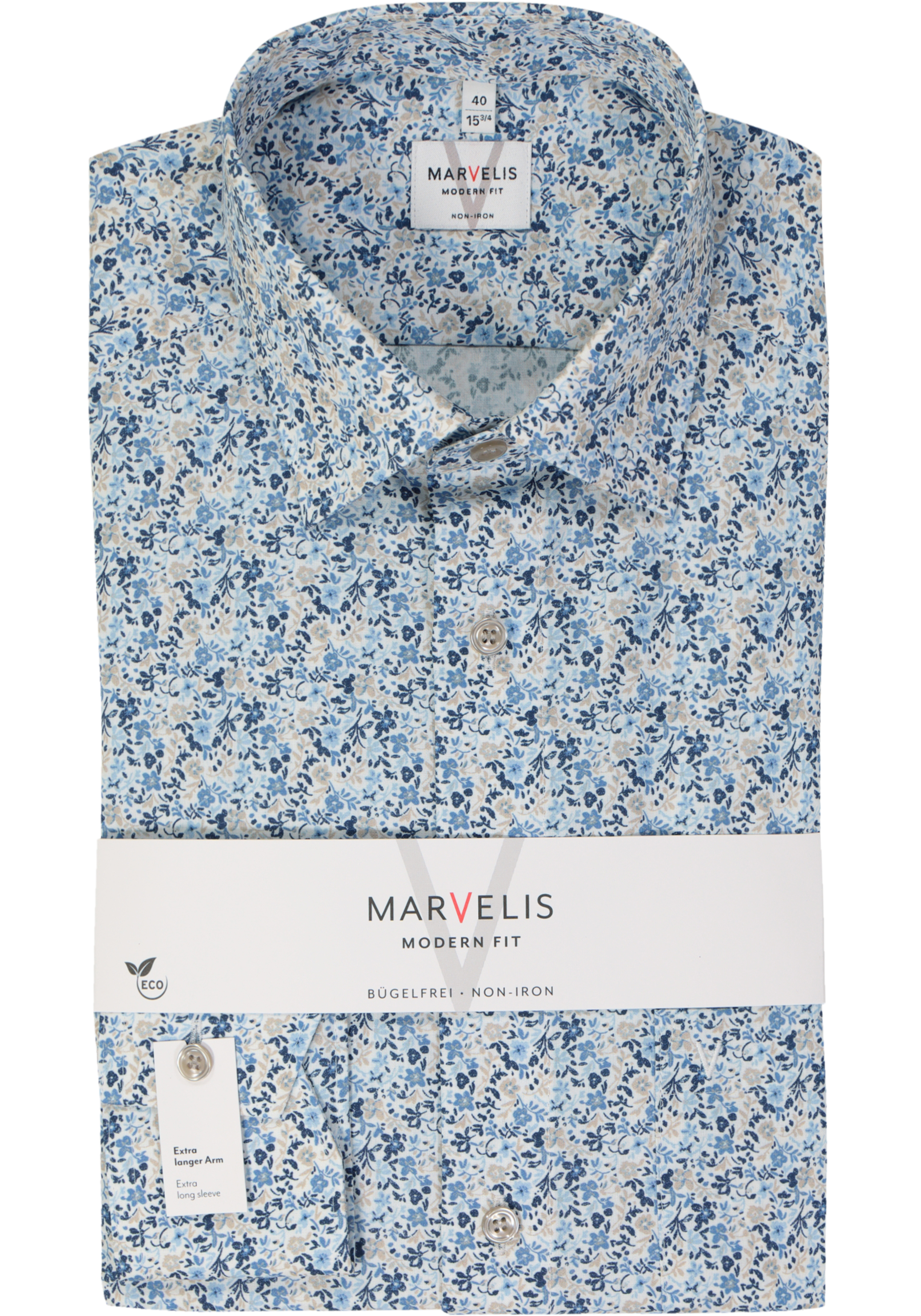 MARVELIS modern fit overhemd, mouwlengte 7, popeline, lichtblauw dessin