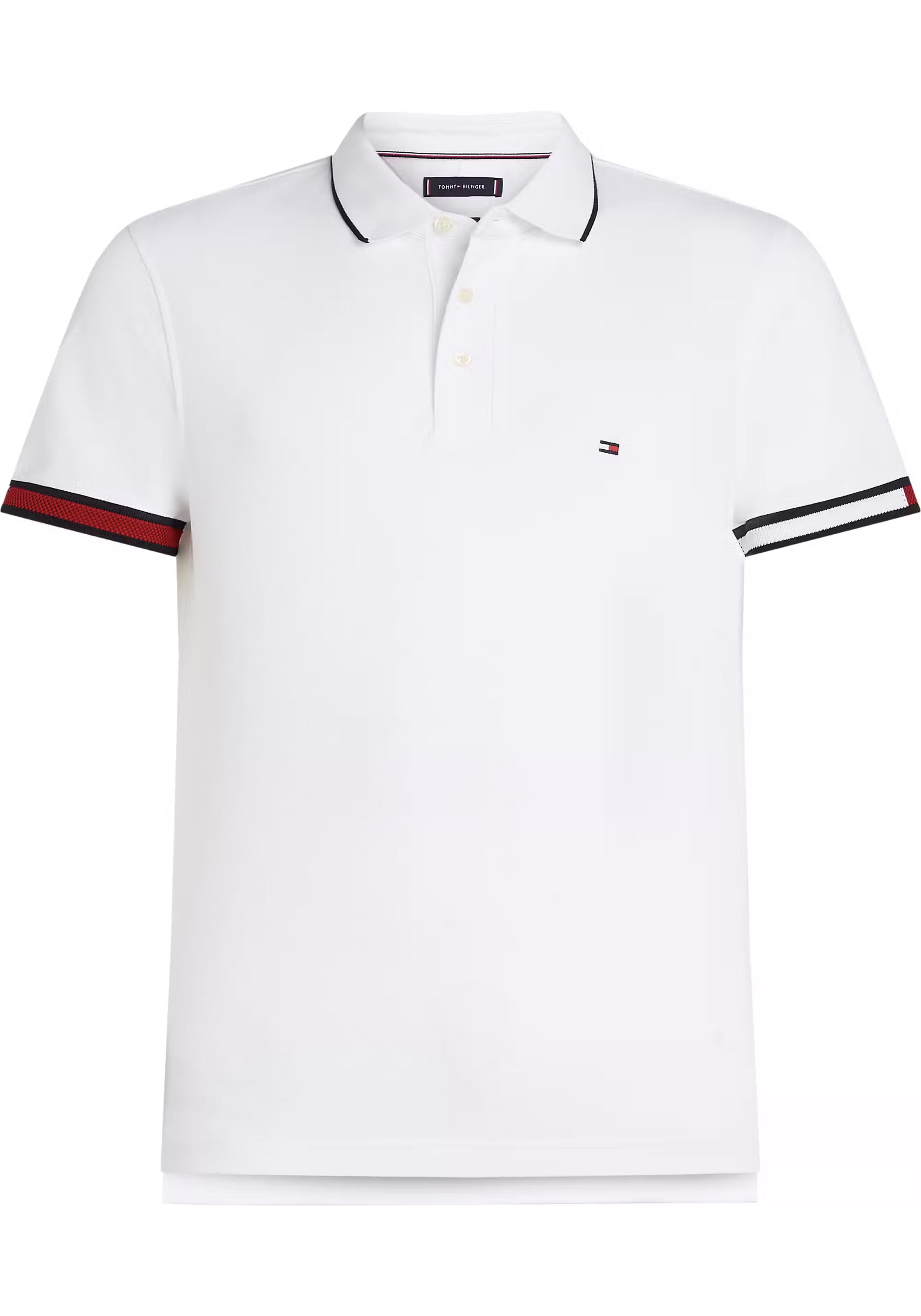 Tommy Hilfiger Flag Cuff Slim Polo, heren poloshirt, wit