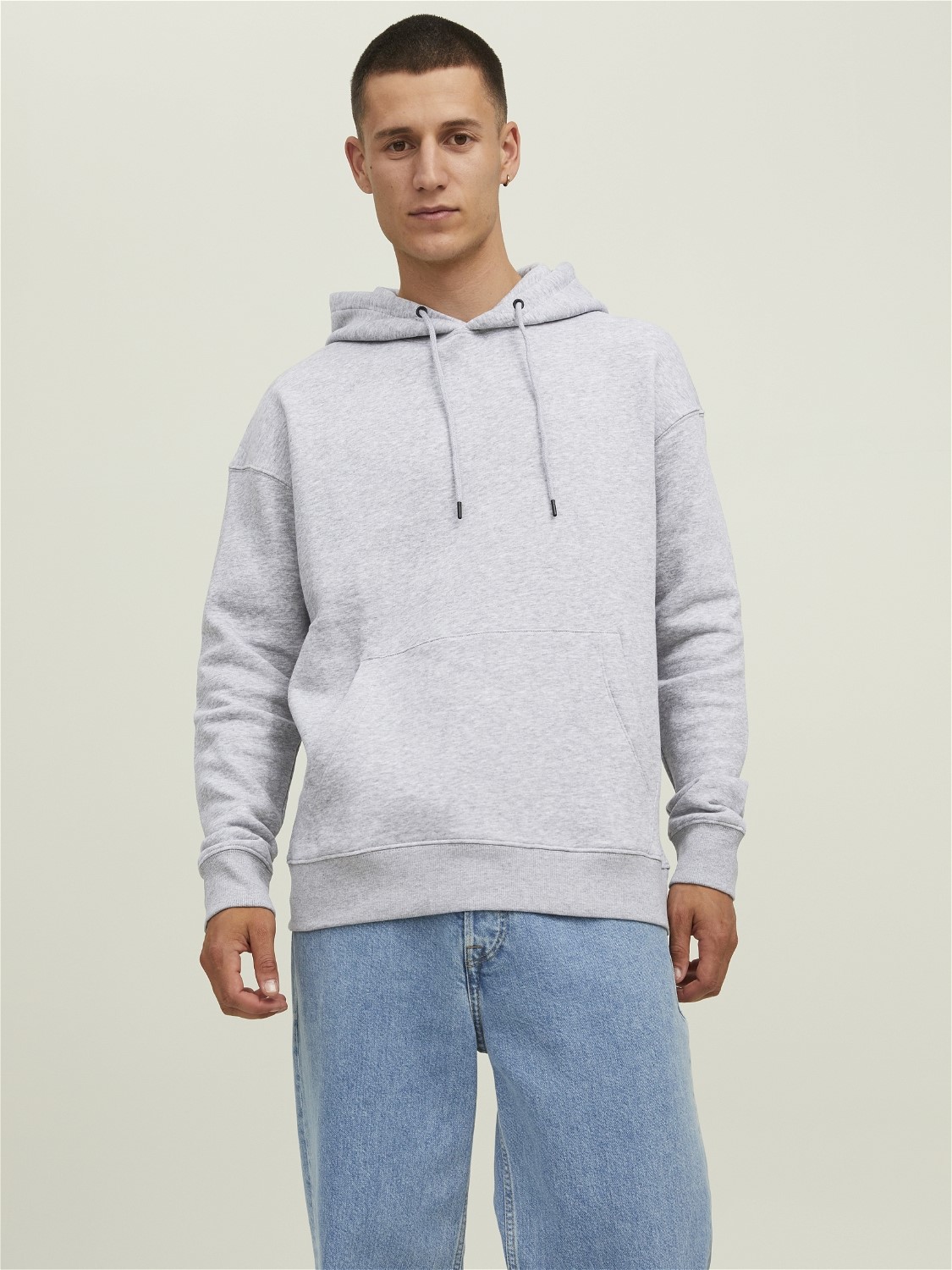 JACK & JONES Star basic sweat hood regular fit, heren hoodie katoenmengsel met capuchon, lichtgrijs melange