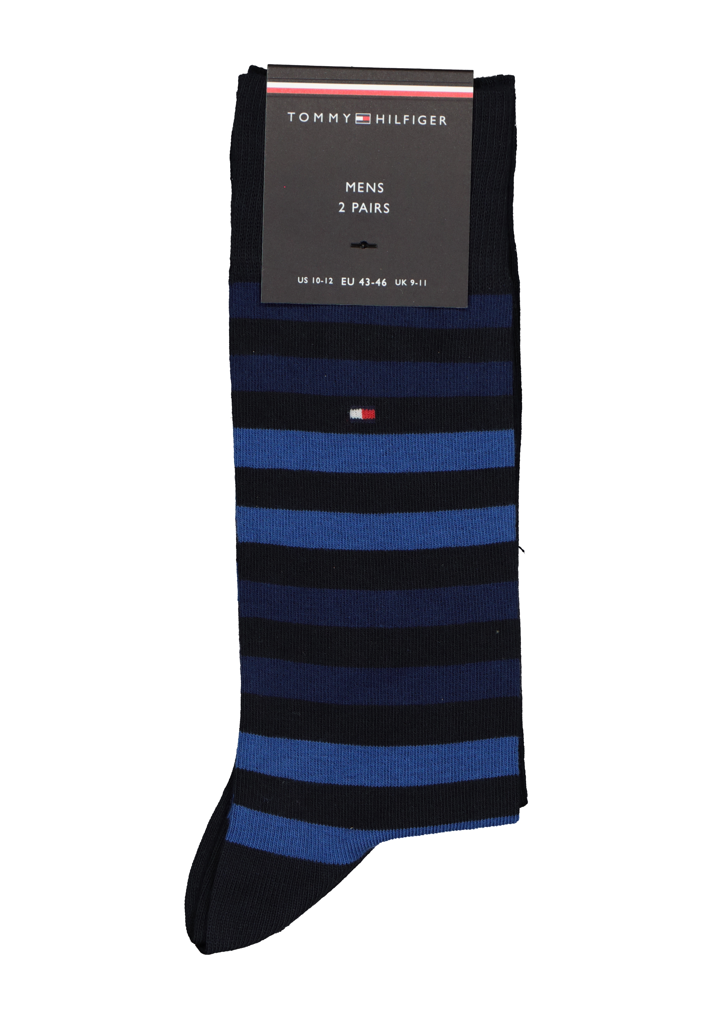 Tommy Hilfiger Duo Stripe Socks (2-pack), herensokken katoen, gestreept en uni, blauw