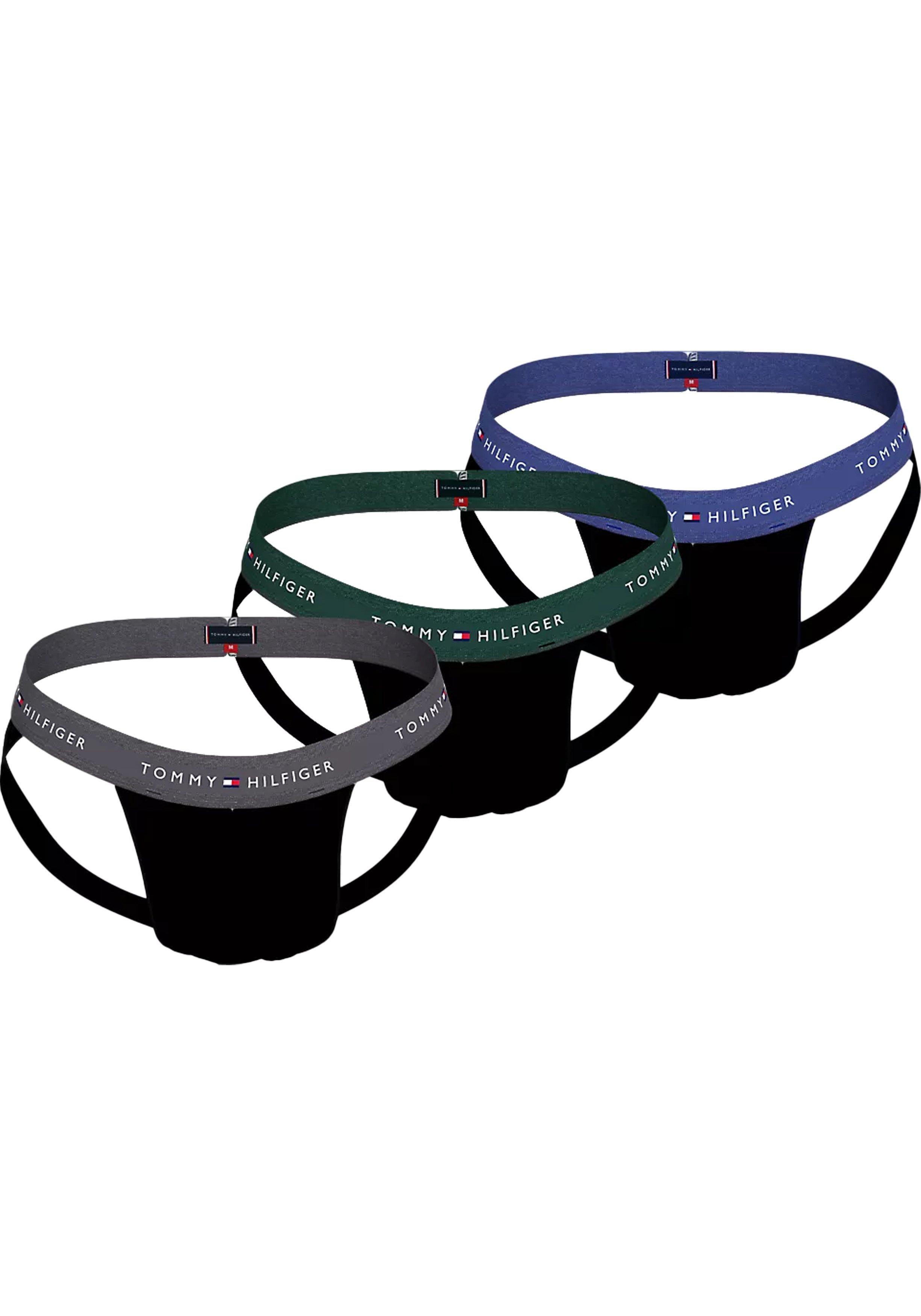 Tommy Hilfiger jockstrap (3-pack), heren jockstrap, zwart met gekleurde tailleband