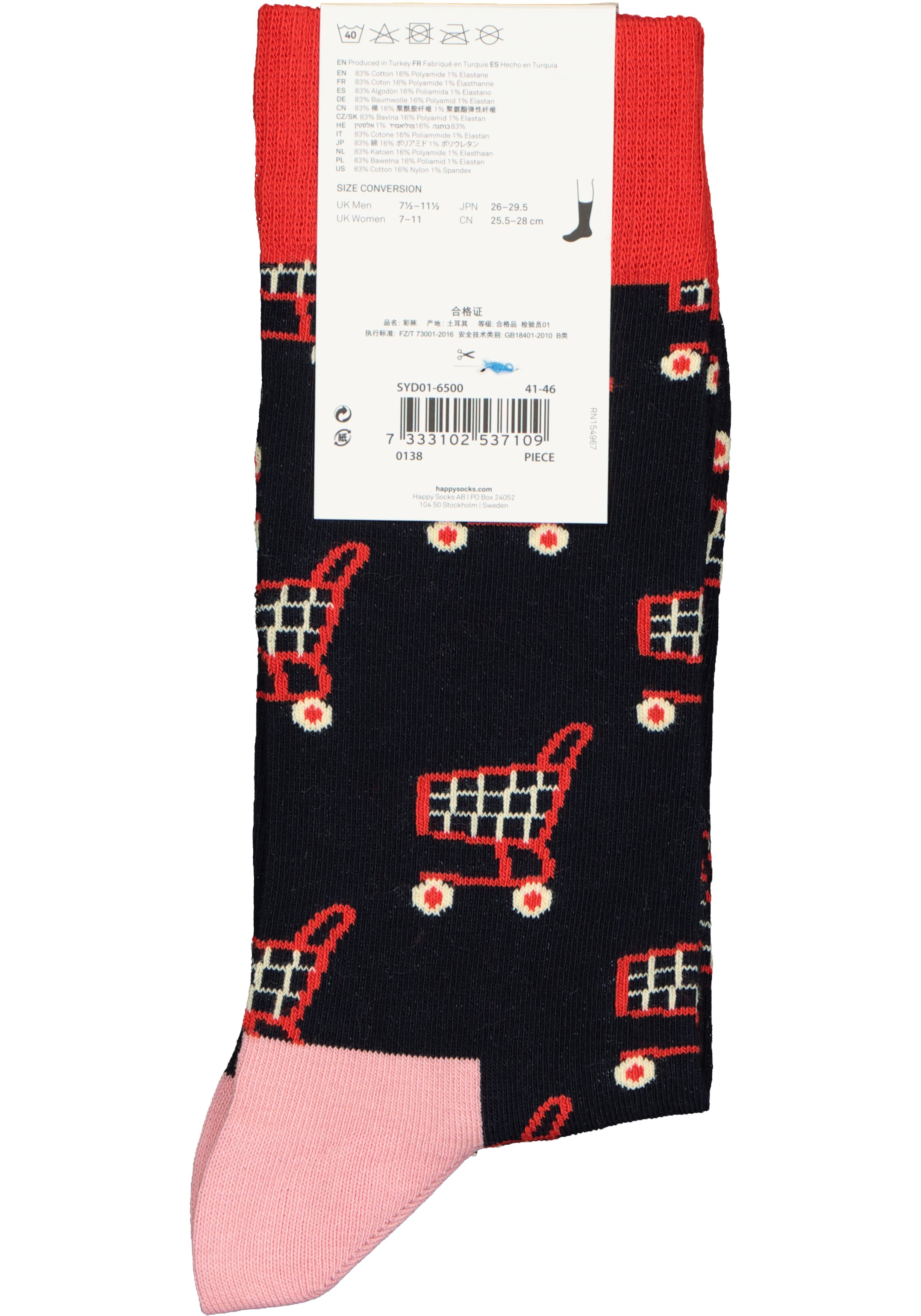 Happy Socks Shop Til You Drop Sock, blauw met rood