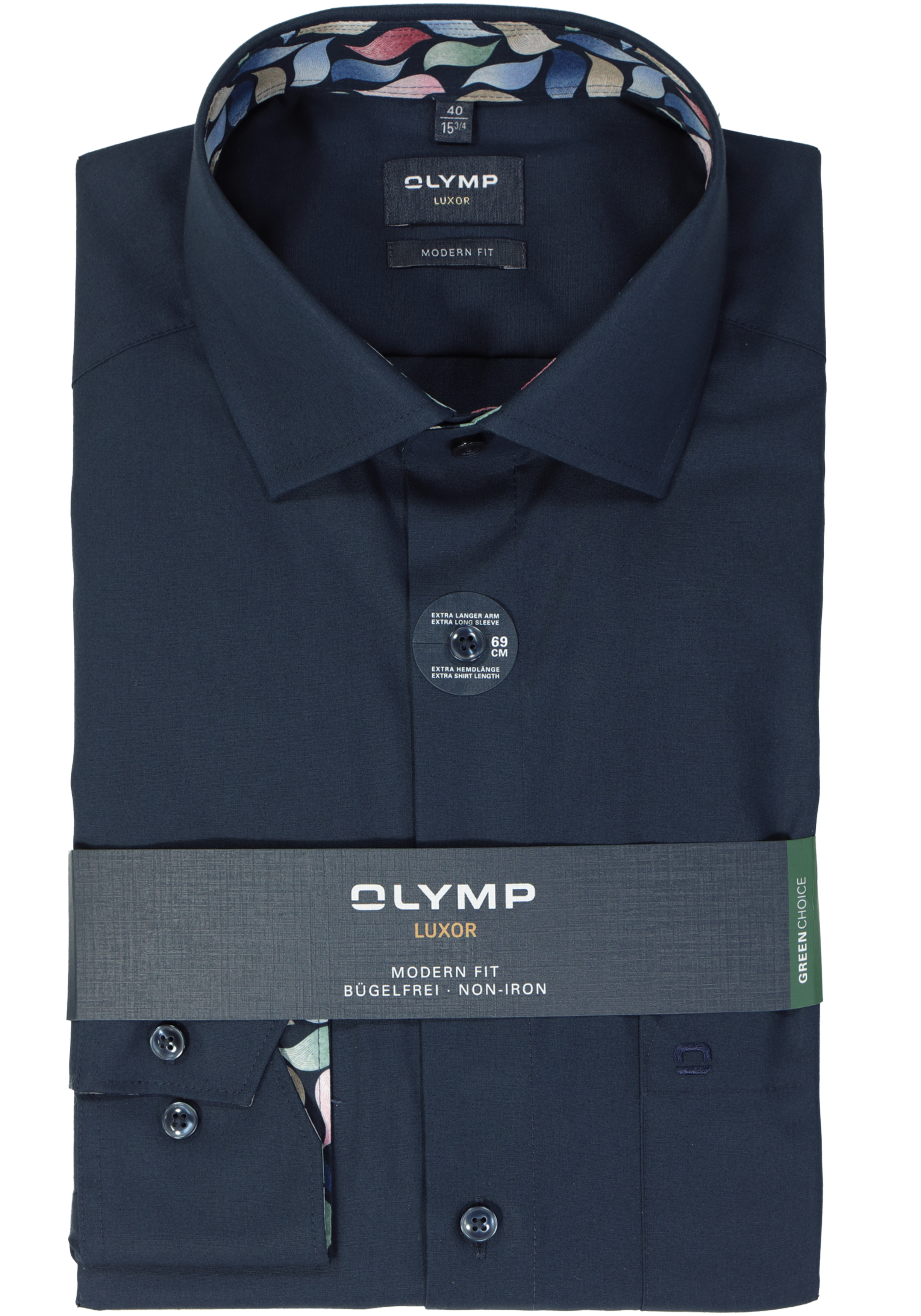 OLYMP modern fit overhemd, mouwlengte 7, chambray, donkerblauw