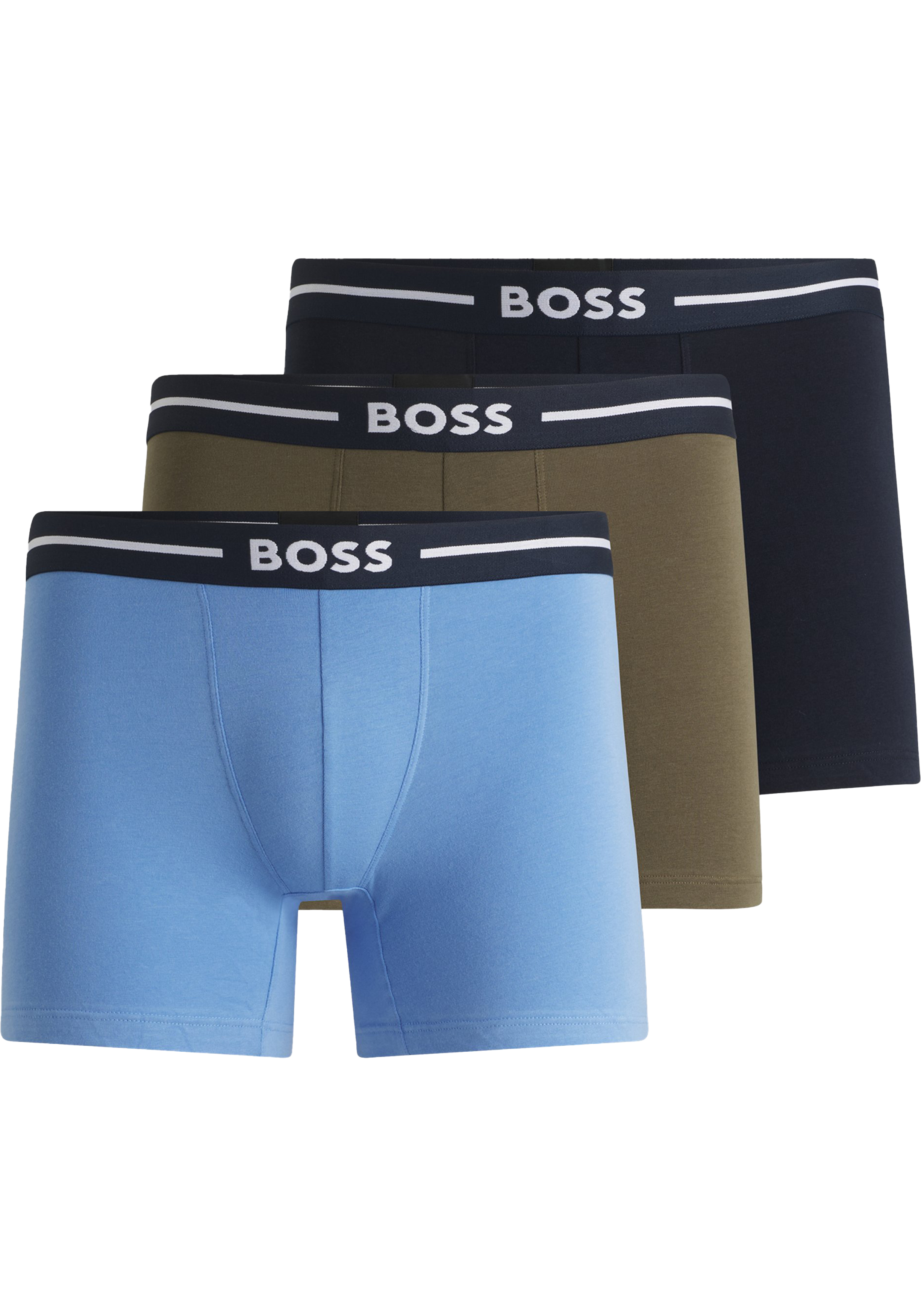 HUGO BOSS Bold boxer briefs (3-pack), heren boxers normale lengte, lichtblauw, donkerblauw, olijfgroen