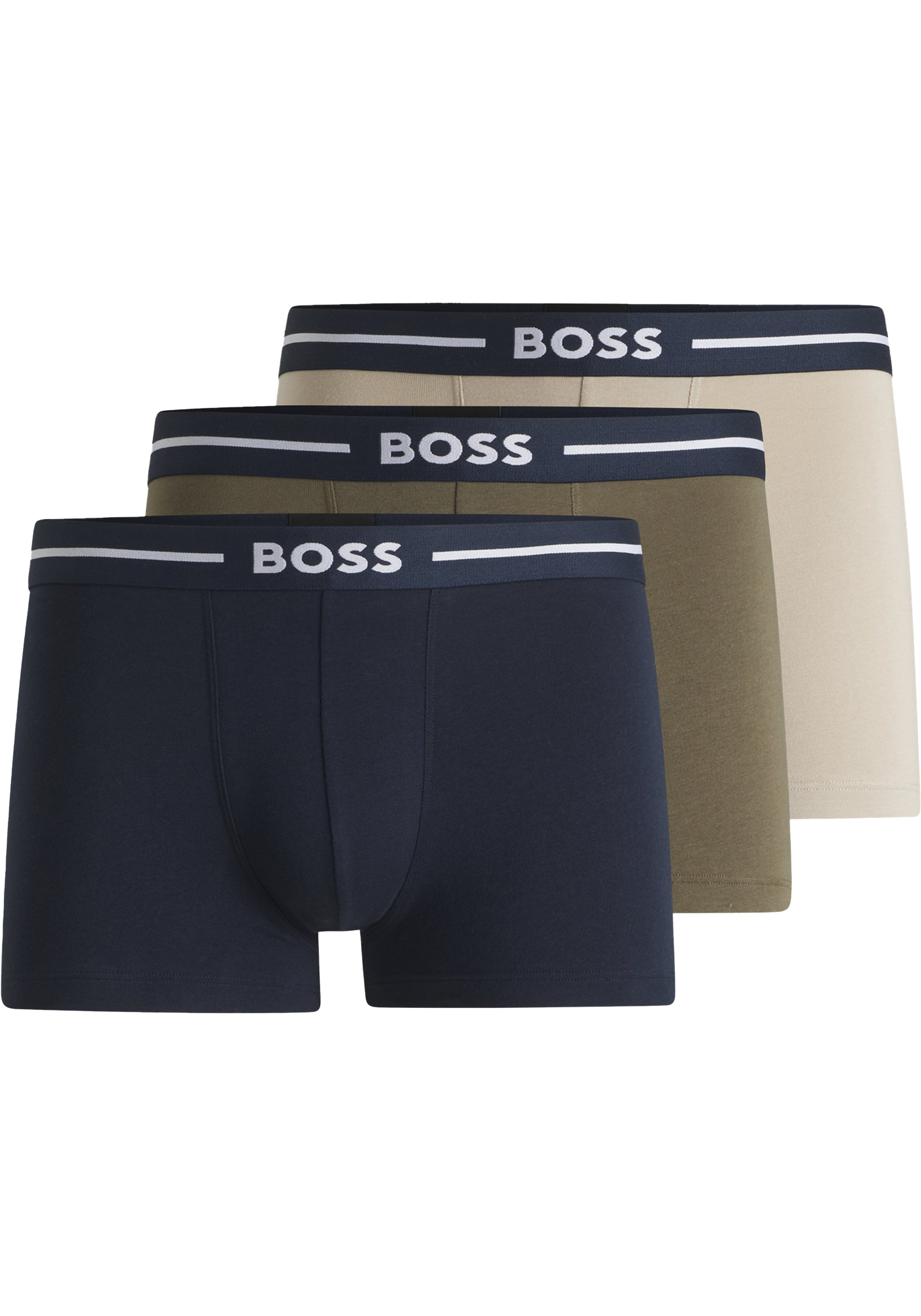 HUGO BOSS Bold trunks (3-pack), heren boxers kort, olijfgroen, beige, blauw