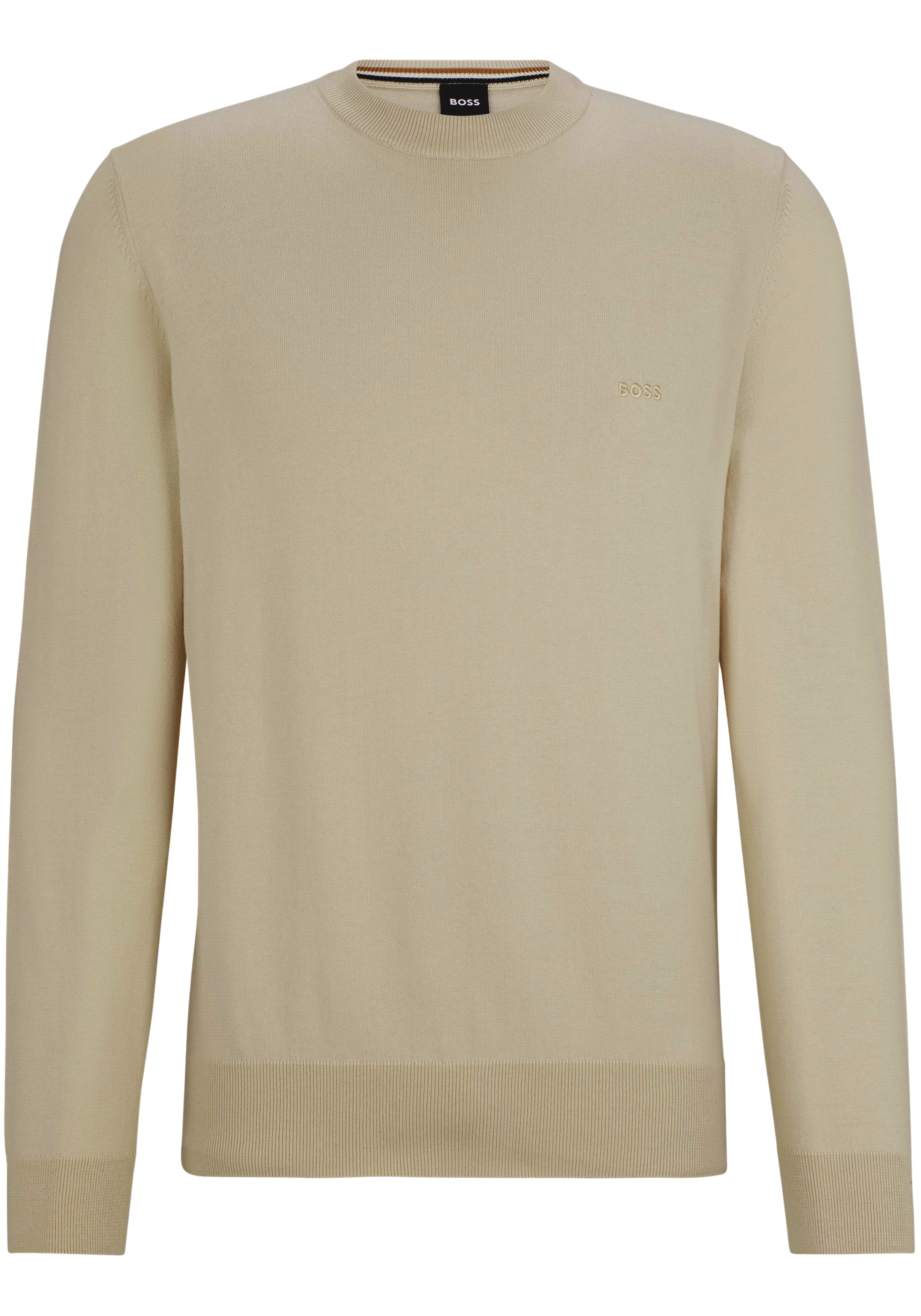 BOSS Pacas regular fit trui katoen, heren trui middeldik O-hals, licht beige