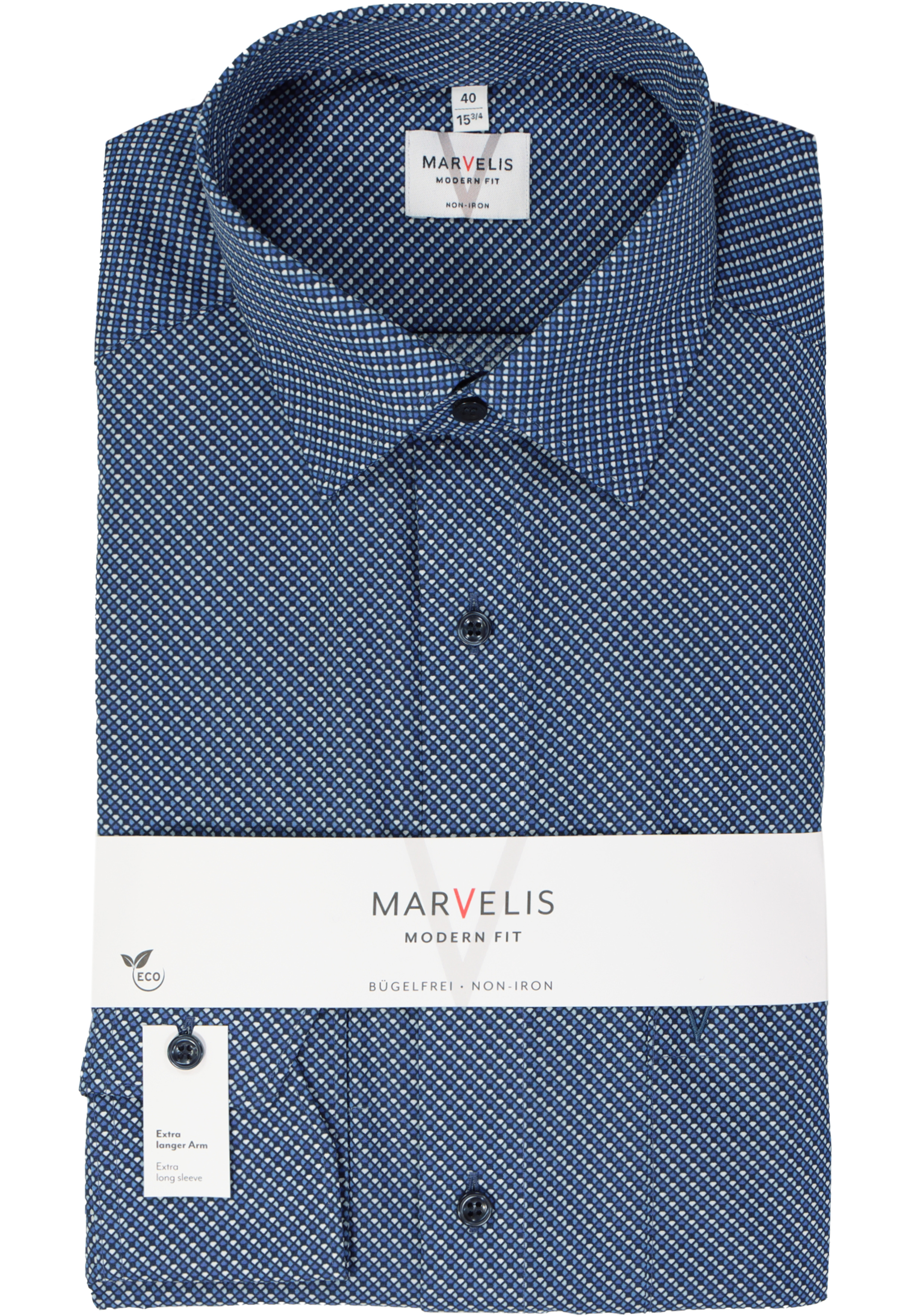 MARVELIS modern fit overhemd, mouwlengte 7, popeline, donkerblauw dessin