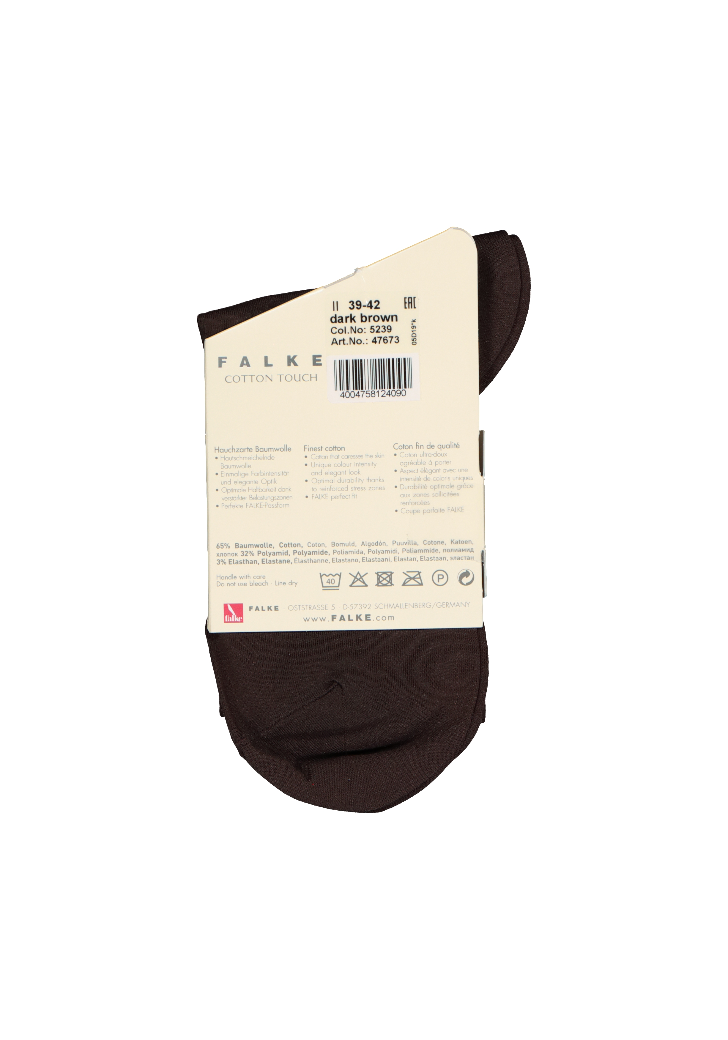 FALKE Cotton Touch damessokken, katoen, donkerbruin (dark brown)