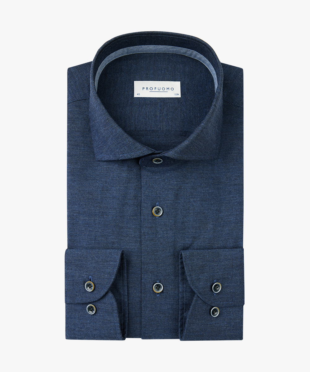 Profuomo slim fit heren overhemd, structuur, middenblauw