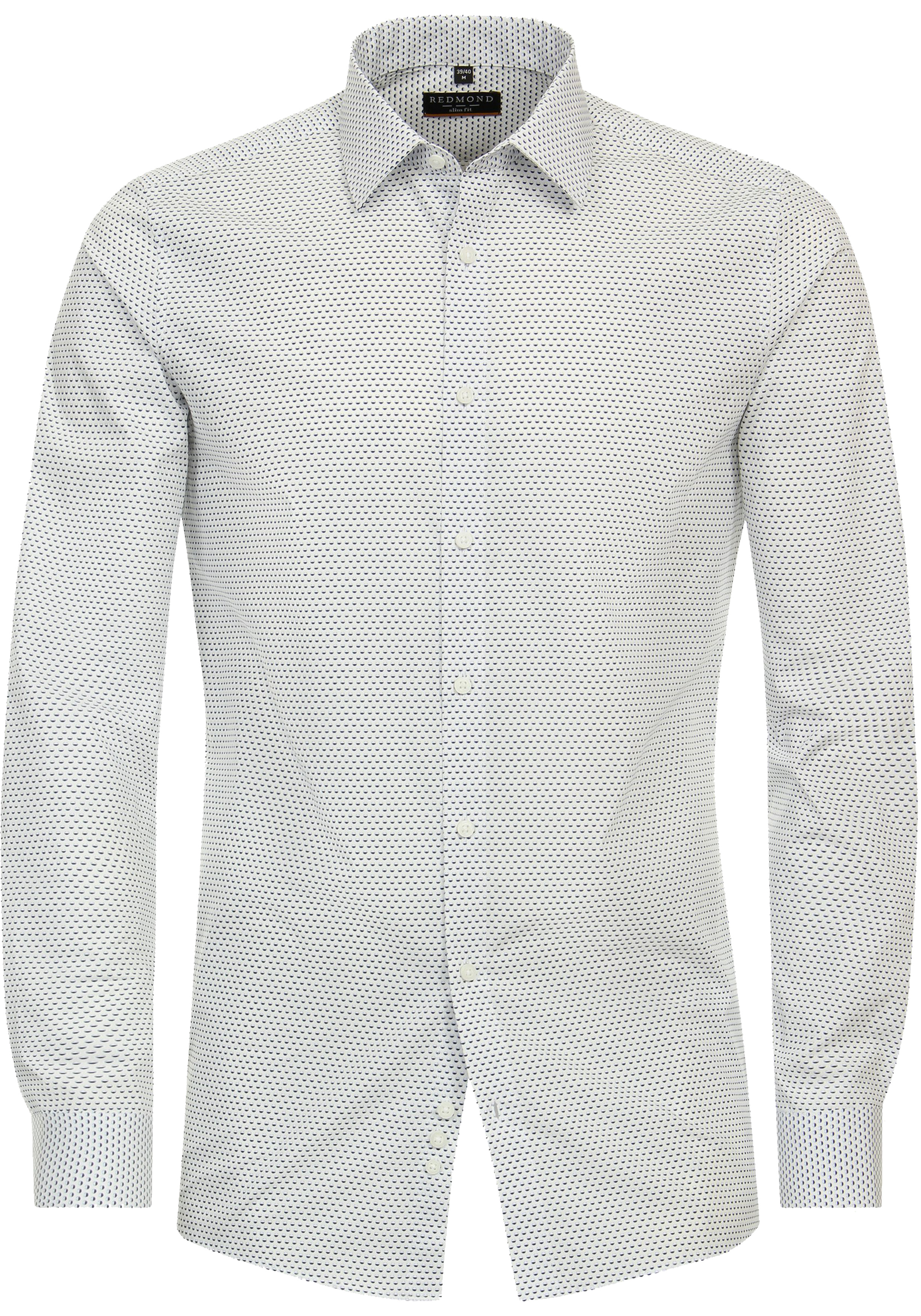 Redmond slim fit overhemd, popeline, wit met blauw dessin