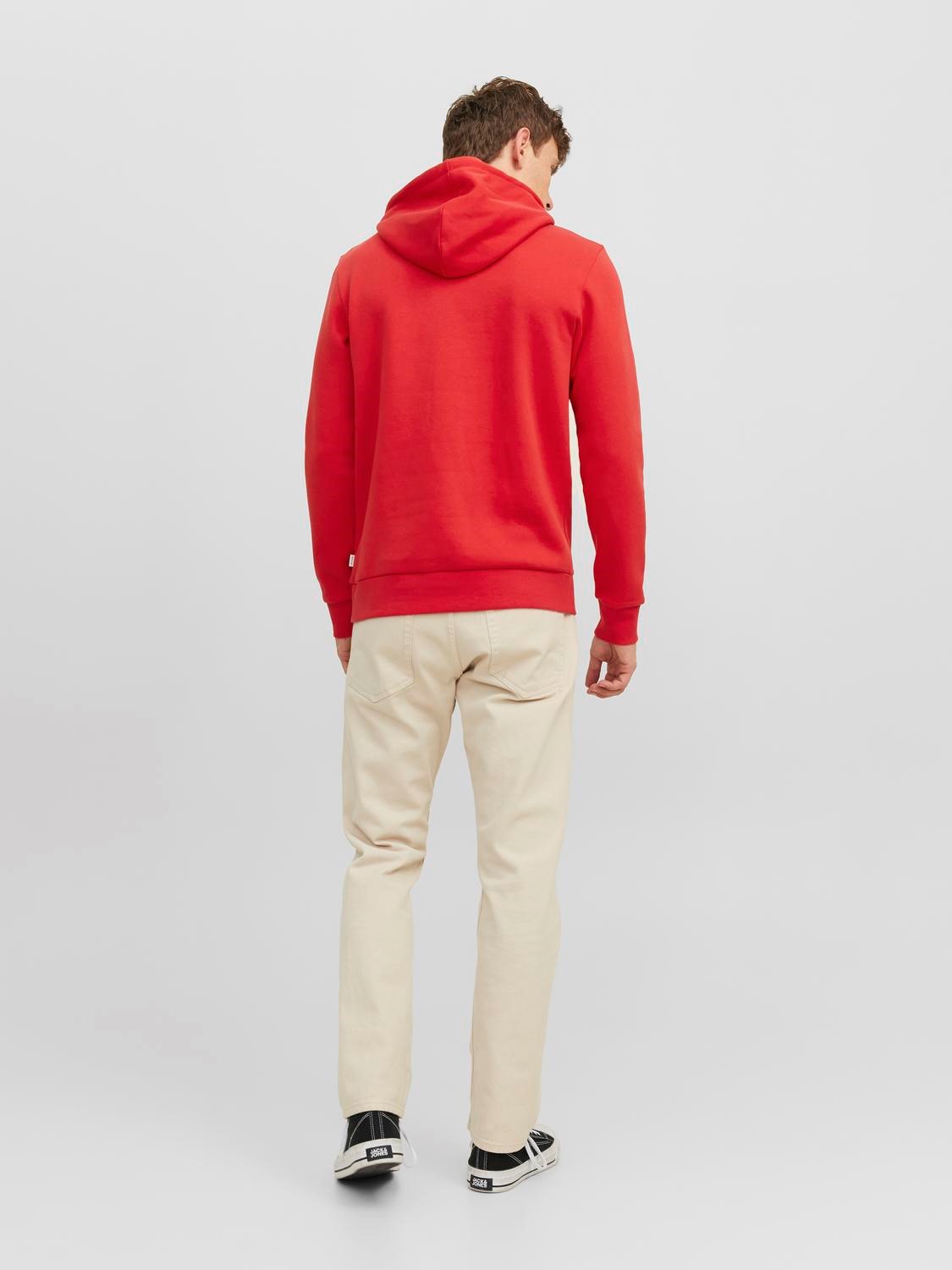 JACK & JONES Corp logo sweat hood play regular fit, heren hoodie katoenmengsel met capuchon, rood met kleine logoprint