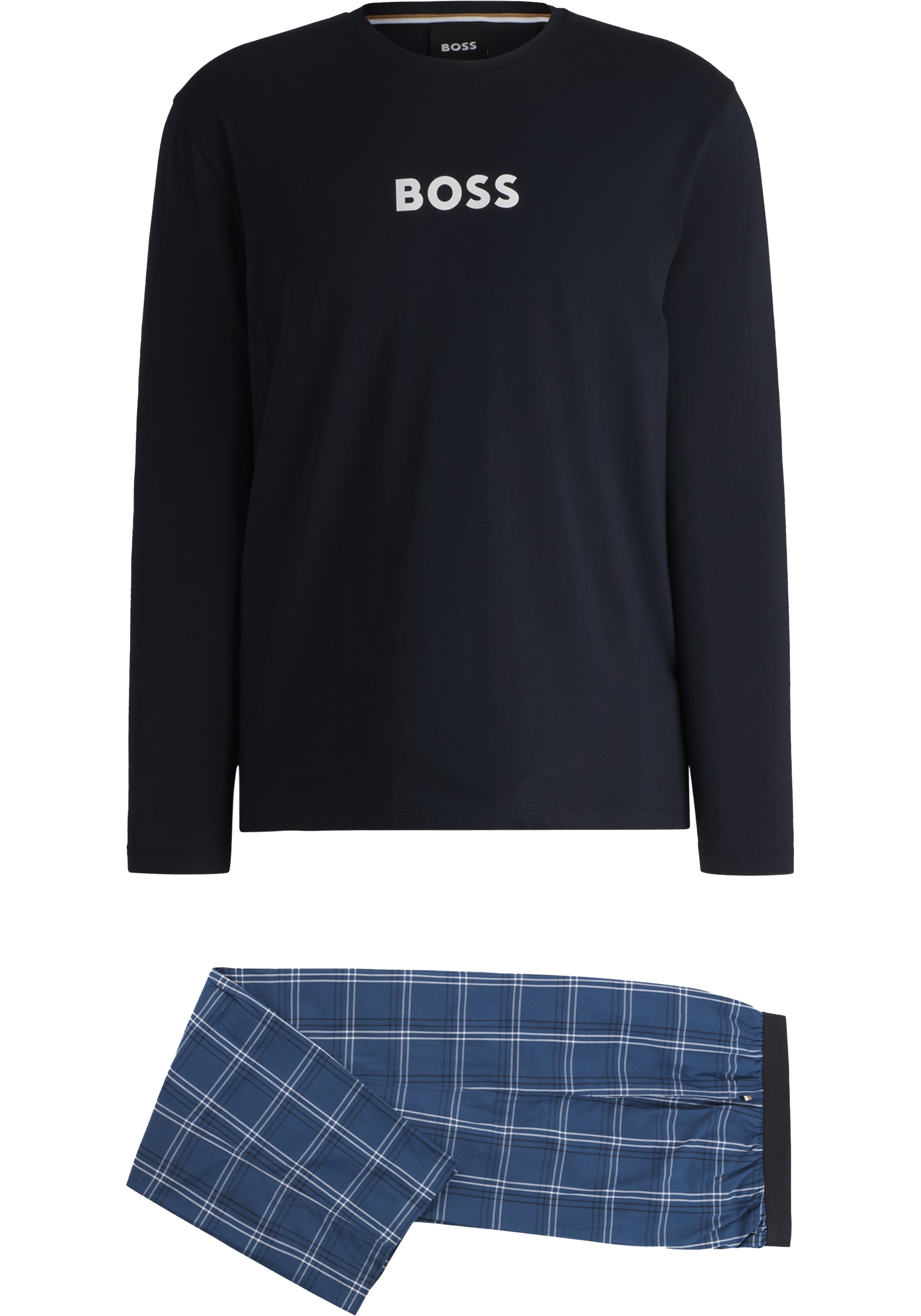 BOSS Easy Long Set, heren pyjama set, middenblauw