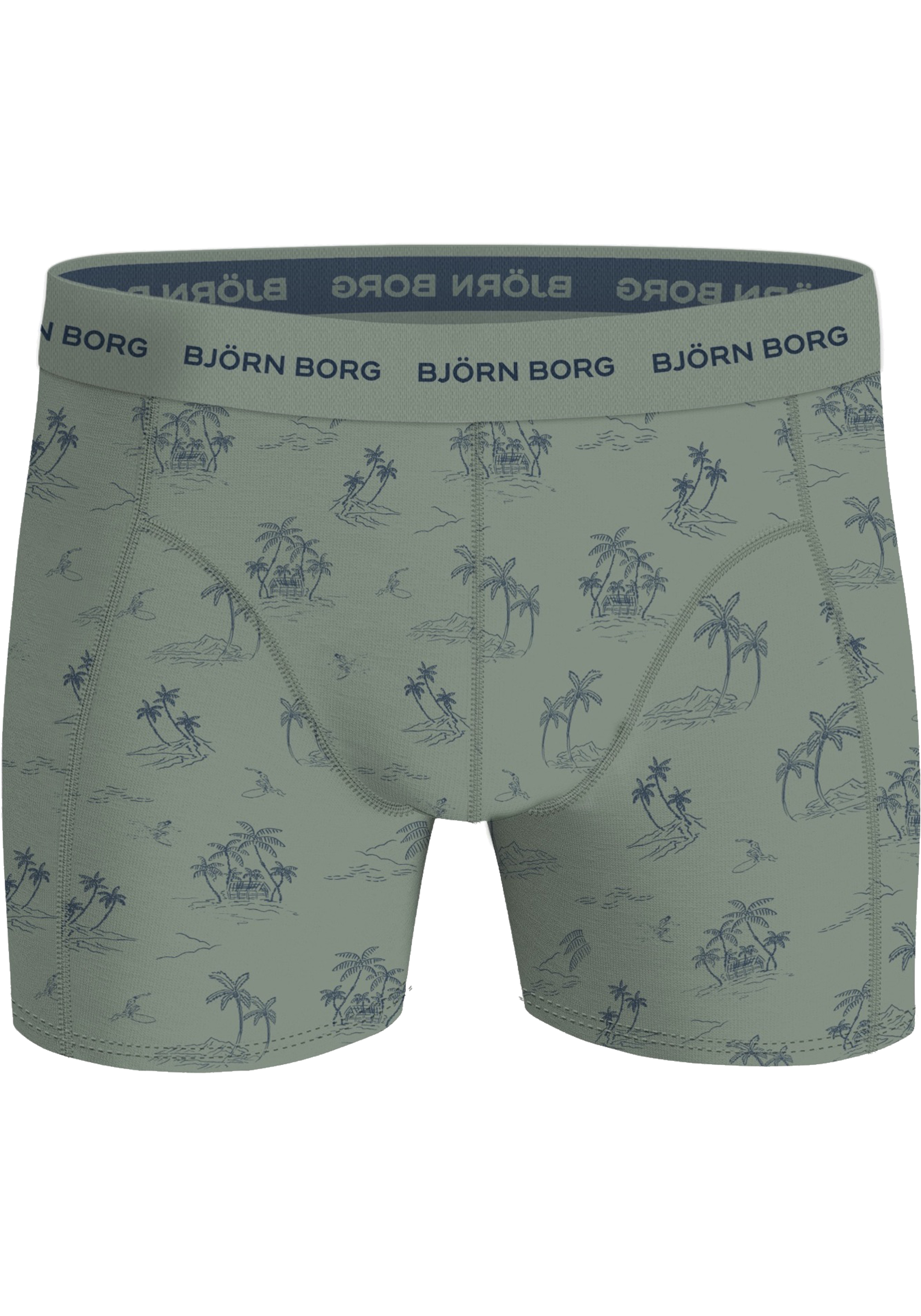 Bjorn Borg Cotton Stretch boxers, heren boxers normale lengte (1-pack), groen en blauw palmbomen dessin