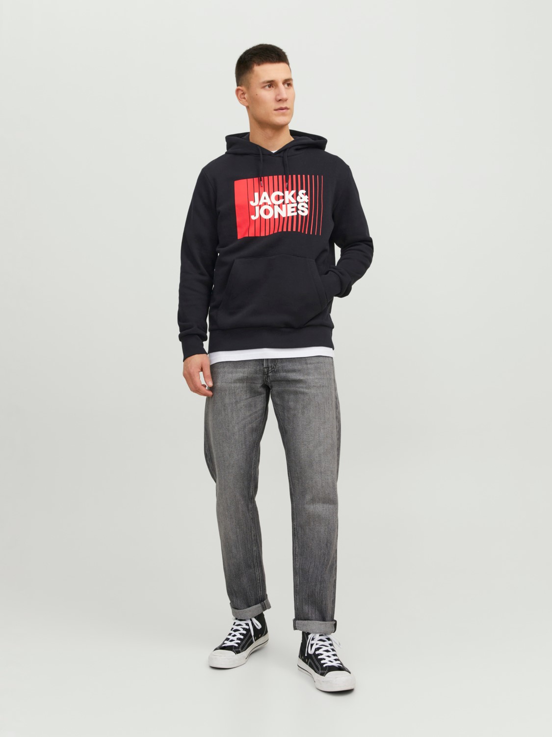 JACK & JONES Corp logo sweat hood play regular fit, heren hoodie katoenmengsel met capuchon, zwart