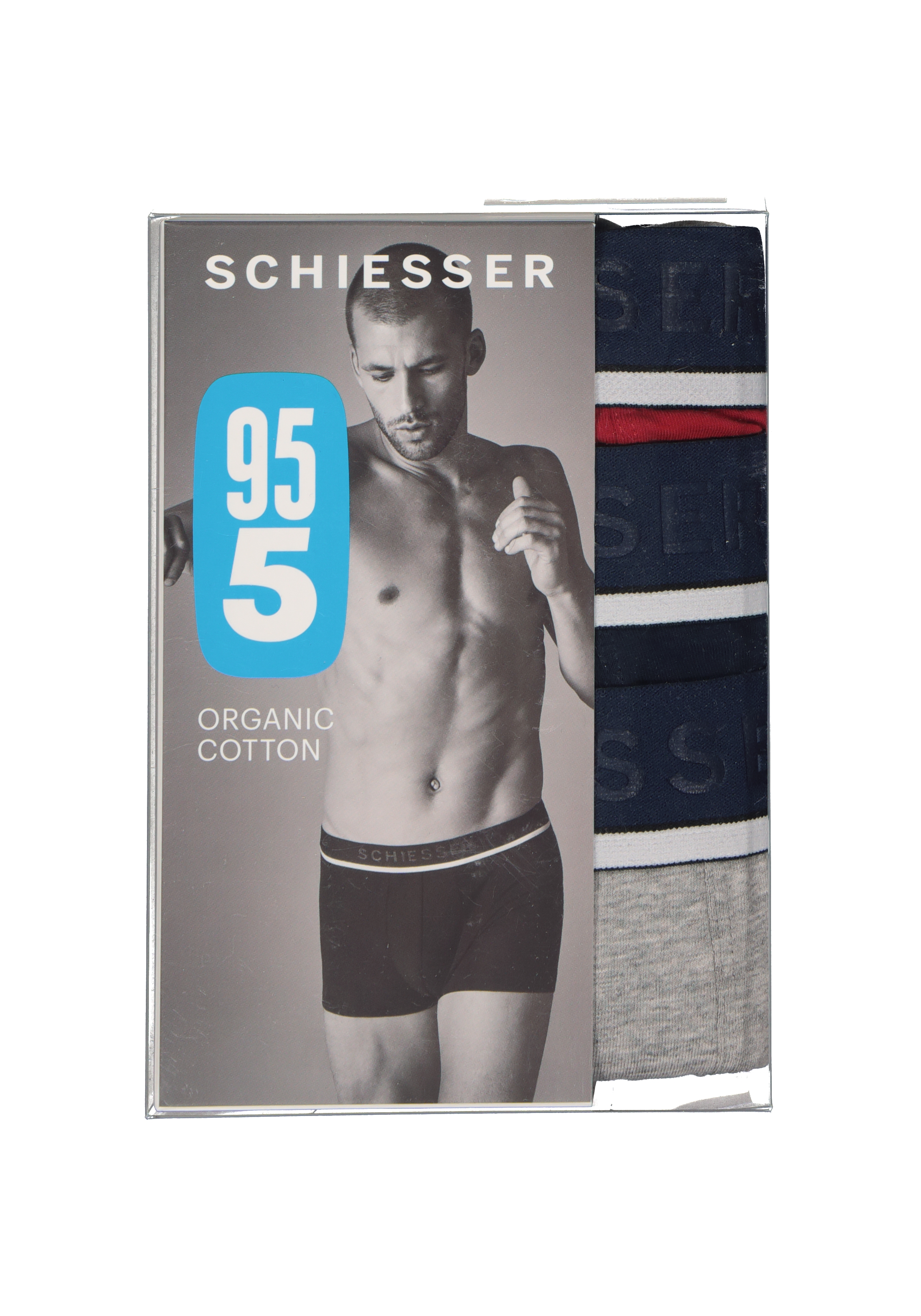 SCHIESSER 95/5 shorts (3-pack), grijs, blauw en rood