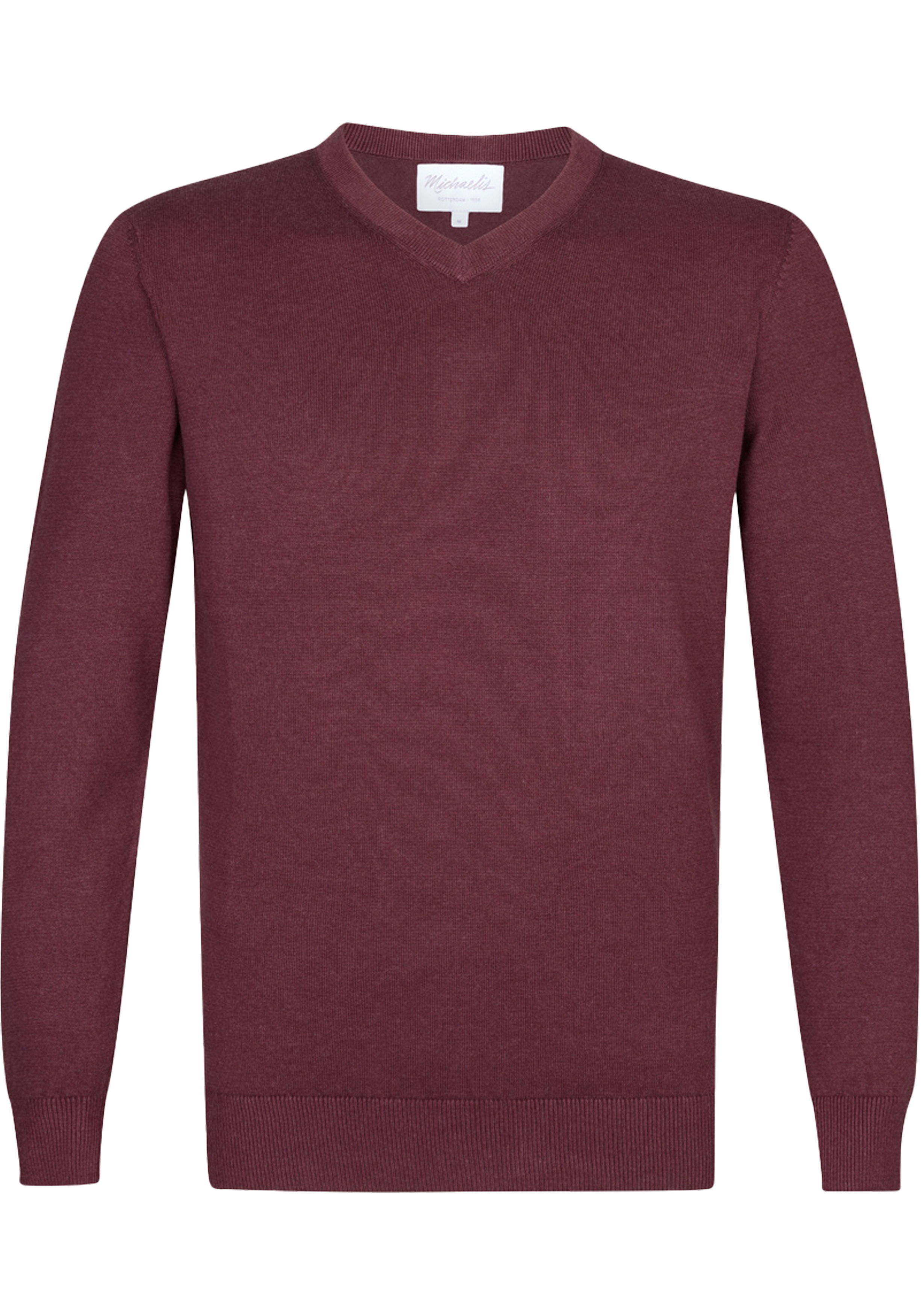 Michaelis heren trui katoenmengsel, slim fit trui met V-hals, bordeauxrood