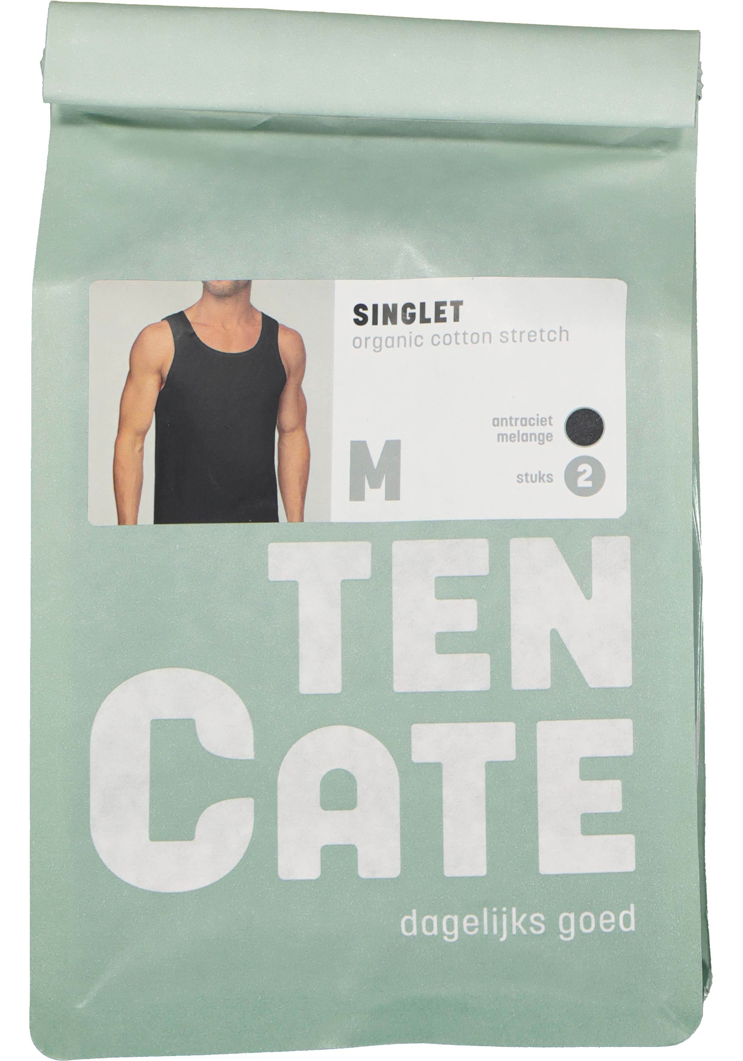 TEN CATE Basics men singlet (2-pack), heren hemden O-hals, antraciet grijs melange