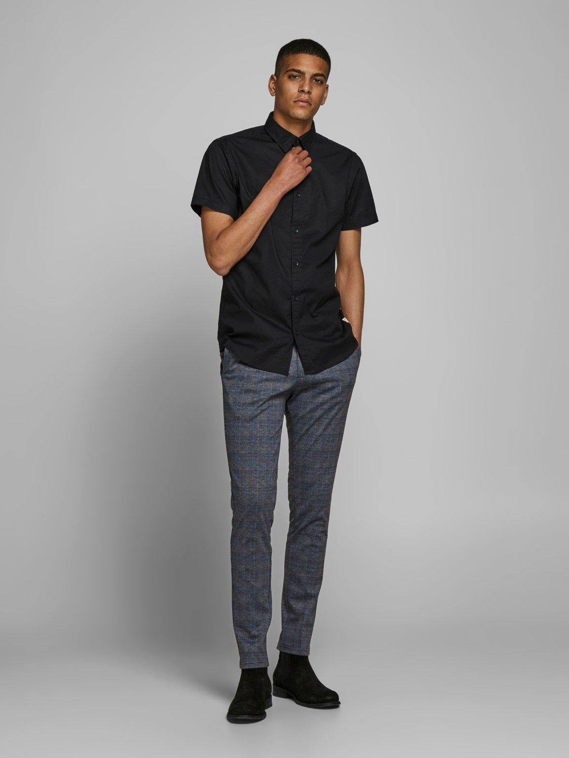 JACK & JONES Marco Phil Dg Check regular fit, heren chino, donkergrijs