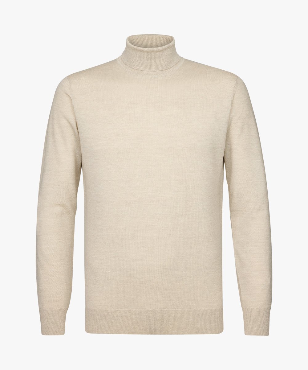 Profuomo heren trui wol, slim fit coltrui, beige