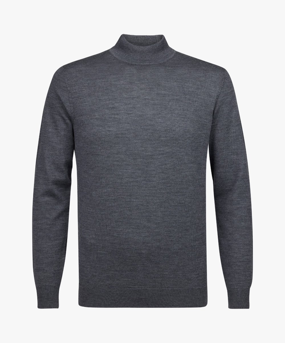 Profuomo heren trui wol, slim fit trui met turtleneck, antraciet grijs