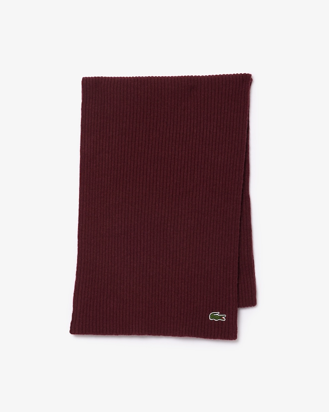 Lacoste sjaal wol, unisex gebreide sjaal, espresso bruin