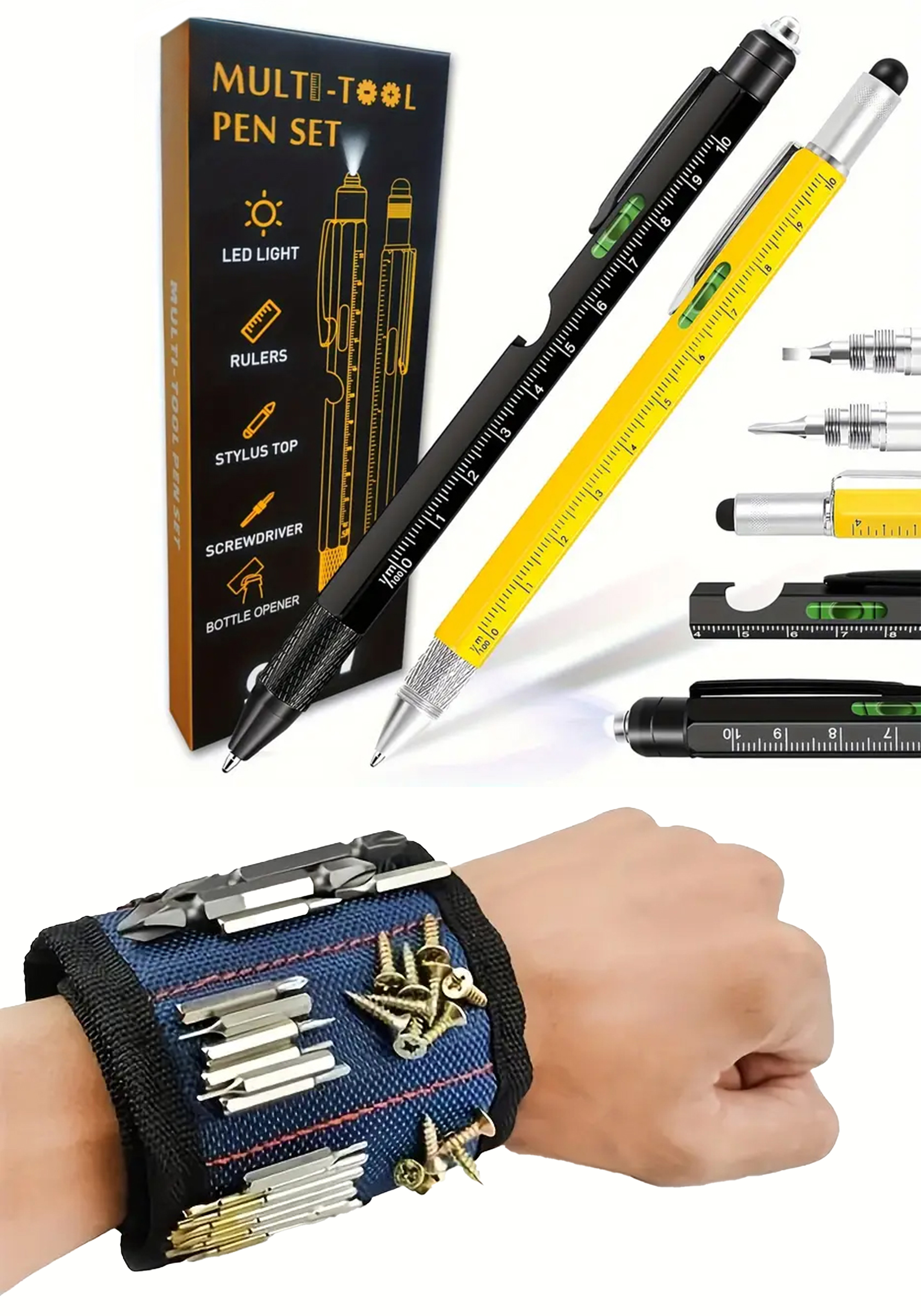 Klus cadeauset, magnetische polsband met multi tool pen in cadeauverpakking