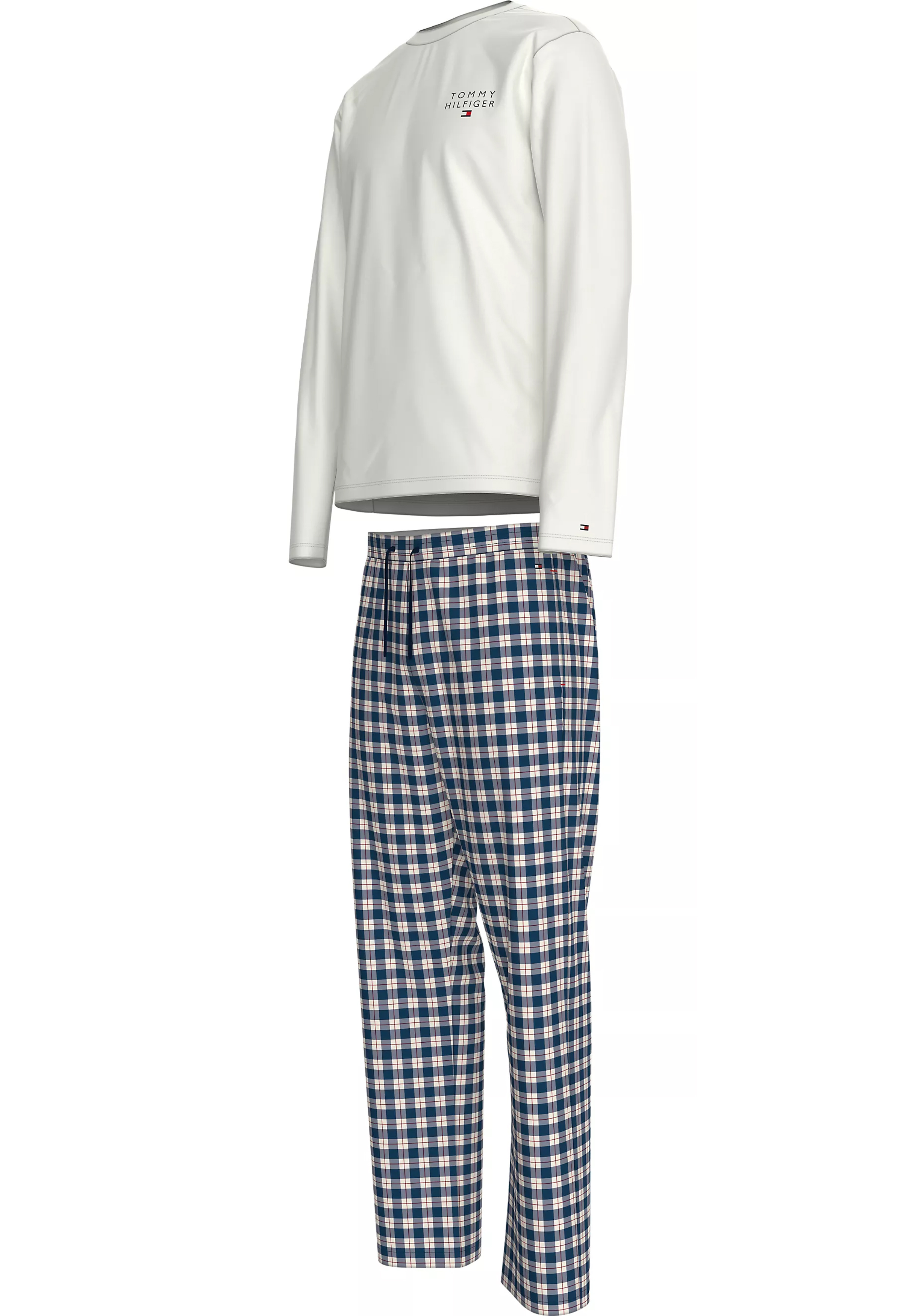 Tommy Hilfiger heren pyjama set, wit shirt met blauw met wit geruite broek