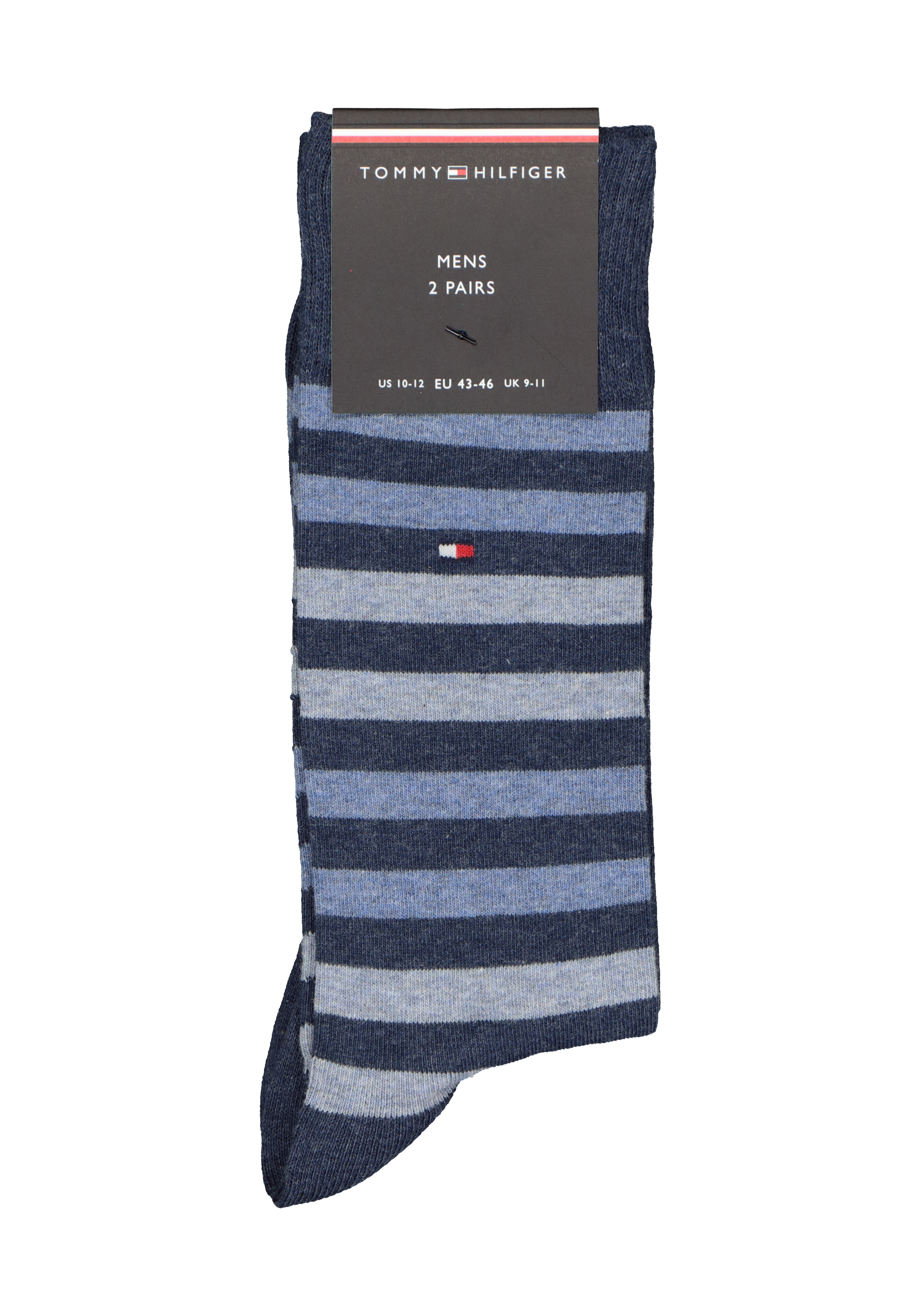 Tommy Hilfiger Duo Stripe Socks (2-pack), herensokken katoen, gestreept en uni, jeans blauw