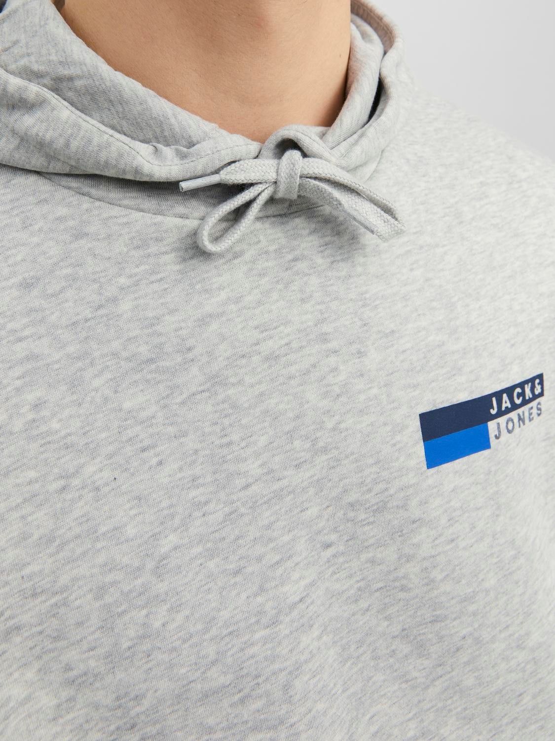 JACK & JONES Corp logo sweat hood play regular fit, heren hoodie katoenmengsel met capuchon, wit melange met kleine logoprint