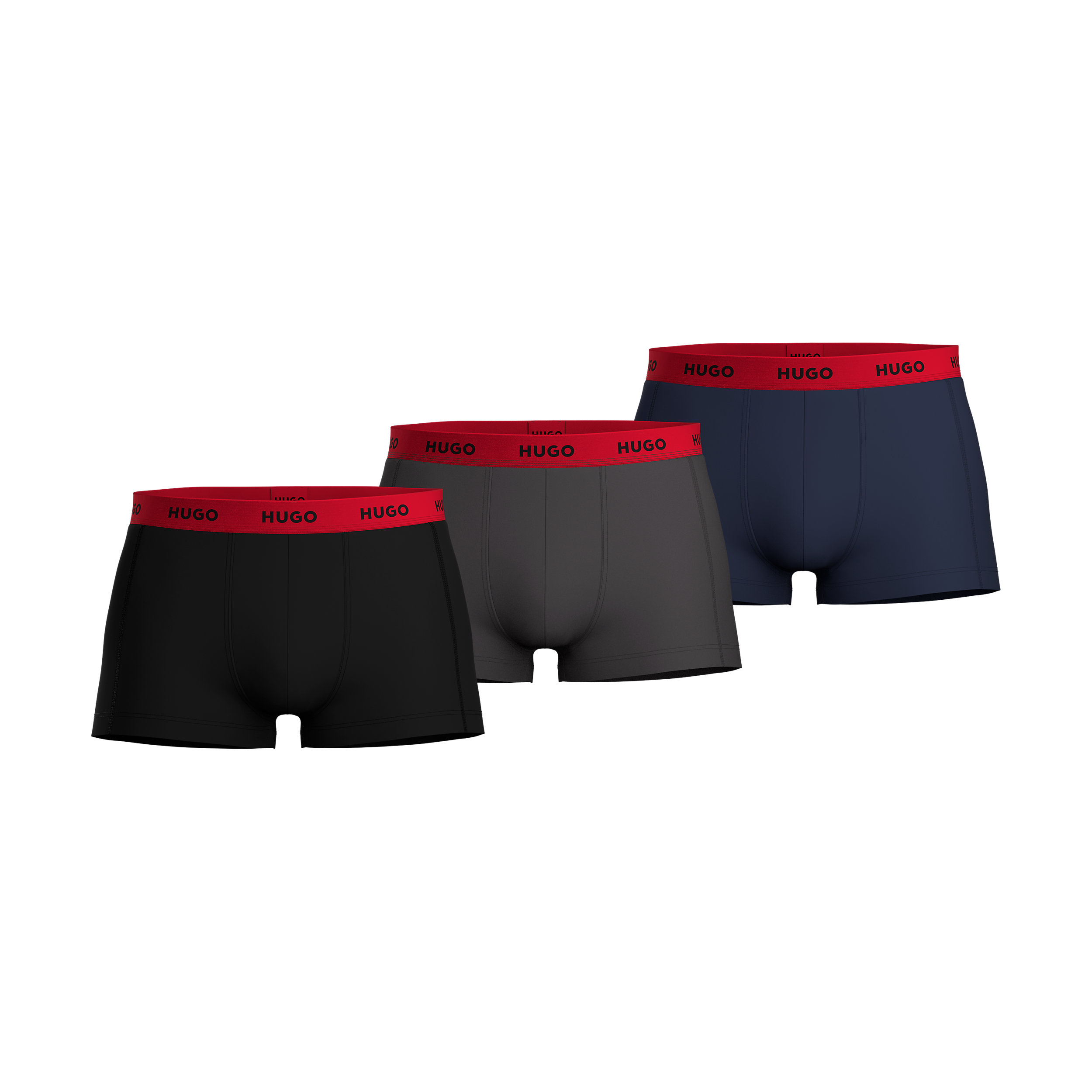 HUGO trunks (3-pack), heren boxers kort, middengrijs, blauw, zwart