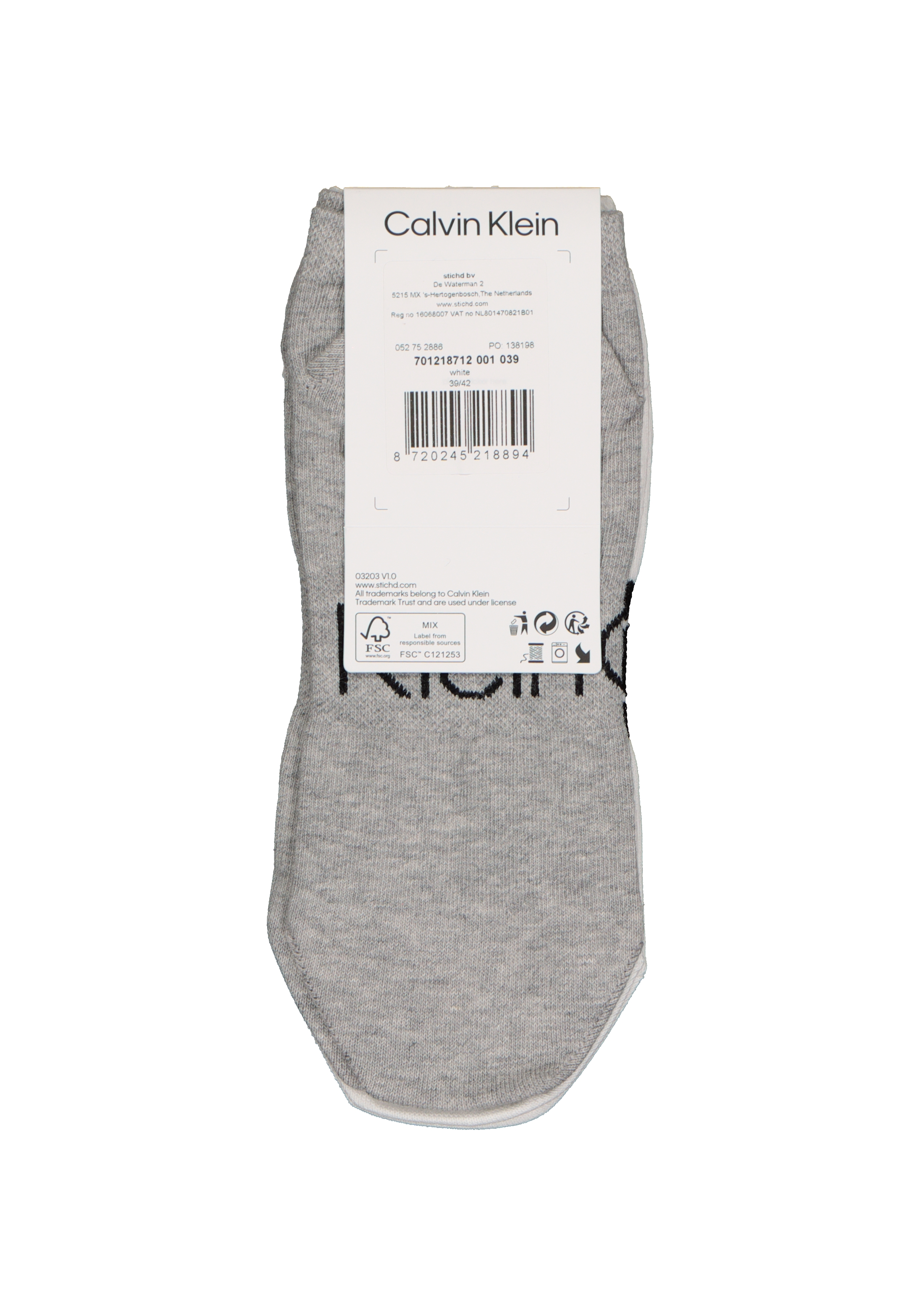 Calvin Klein herensokken Dirk (2-pack), enkelsokken, wit en grijs met logo