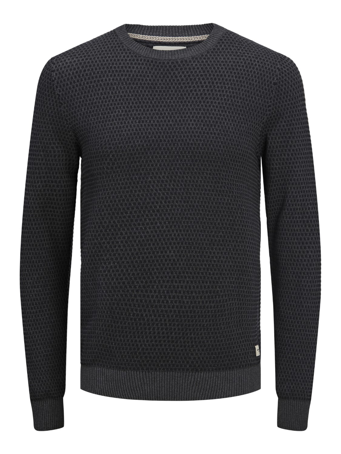 JACK & JONES Atlas knit crew neck slim fit, heren pullover katoen met O-hals, donkergrijs melange