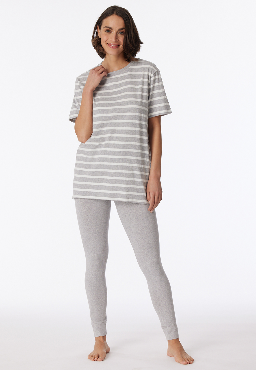 SCHIESSER Casual Essentials pyjamaset, dames pyjama lang T-shirt legging gestreept grijs-melange