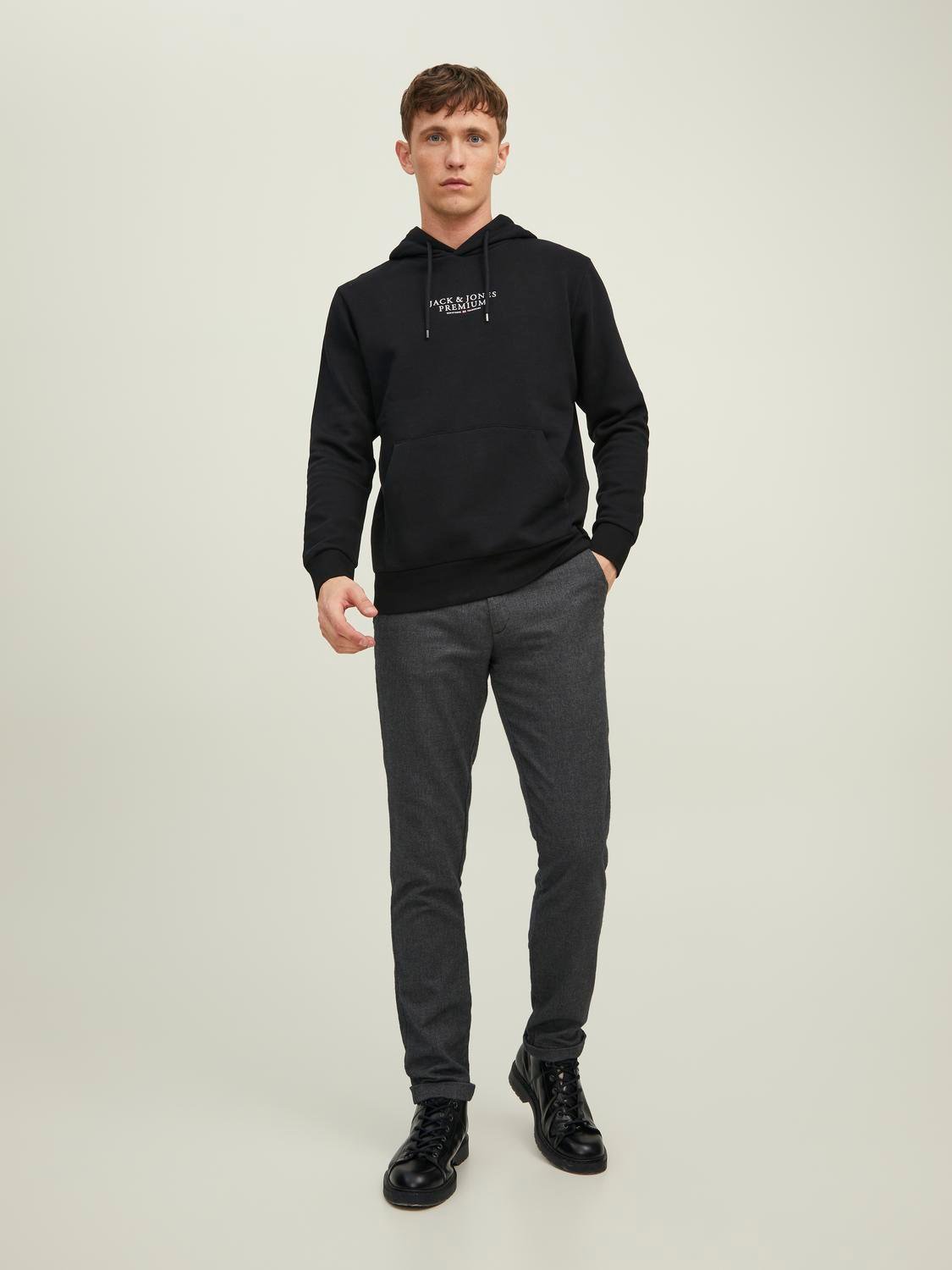 JACK & JONES Arie sweat hood slim fit, heren hoodie katoenmengsel met capuchon, zwart