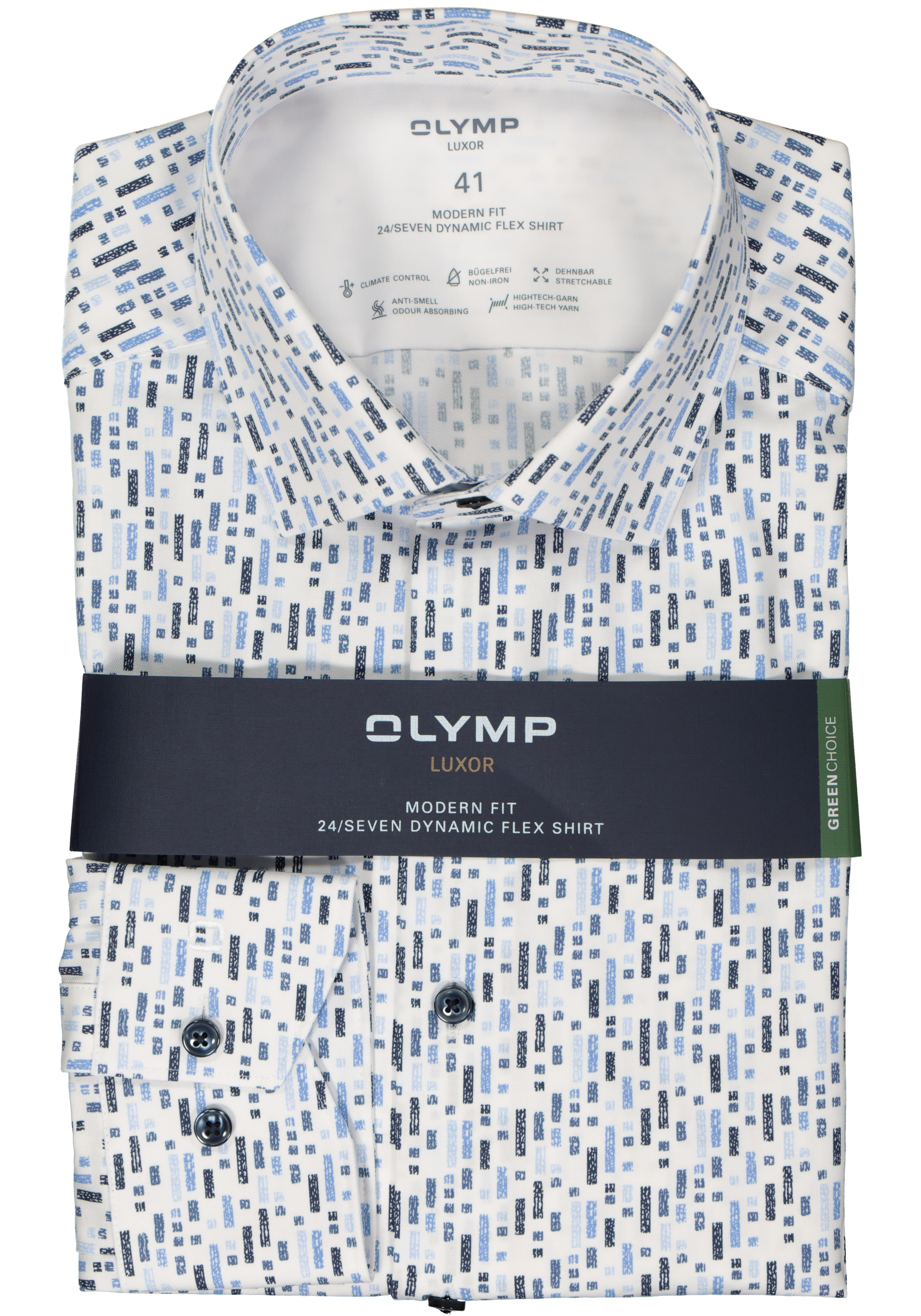 OLYMP 24/7 modern fit overhemd, twill, wit met blauw dessin