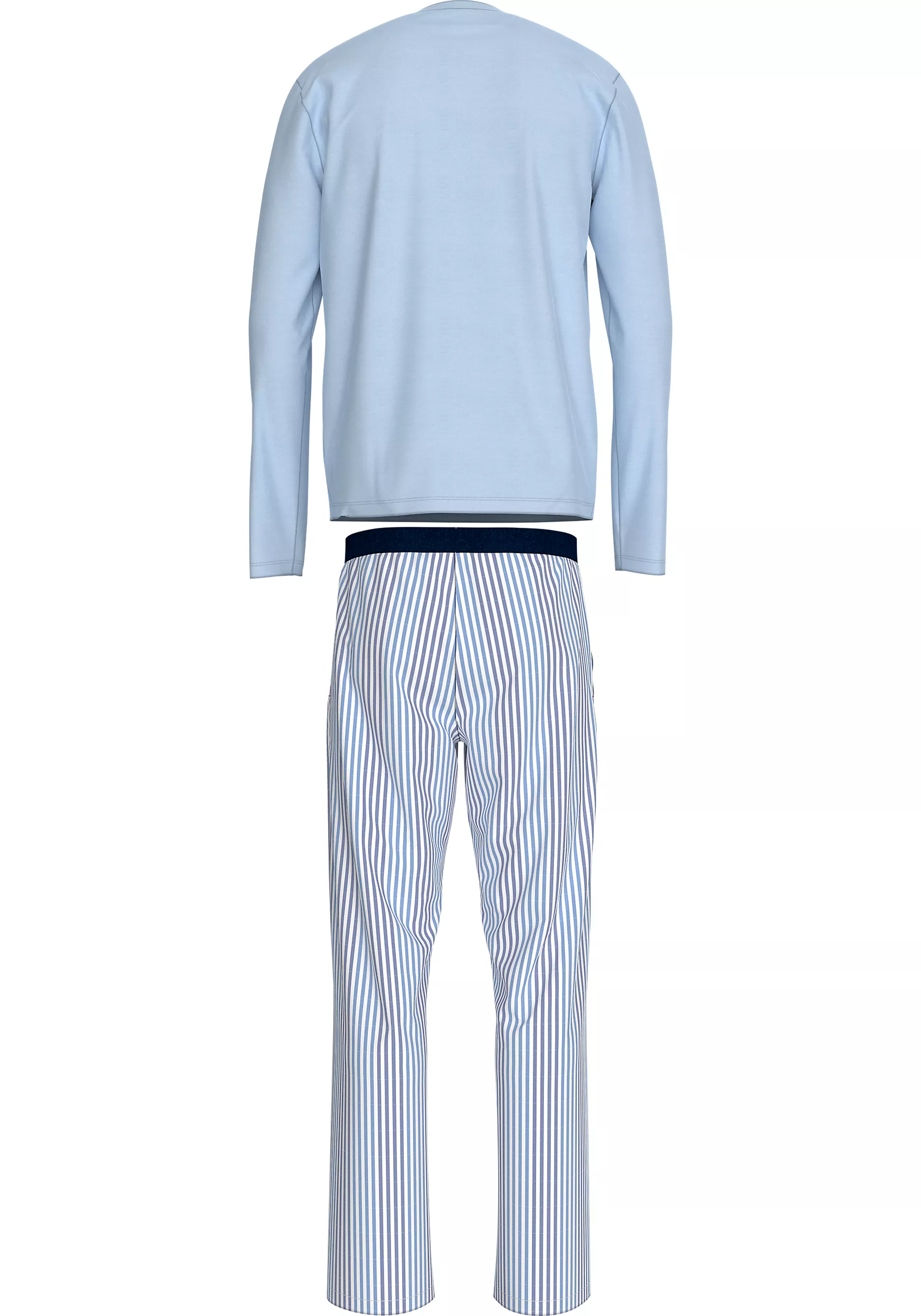 Tommy Hilfiger heren pyjama O-hals, lichtblauw shirt met blauw met wit gestreepte broek