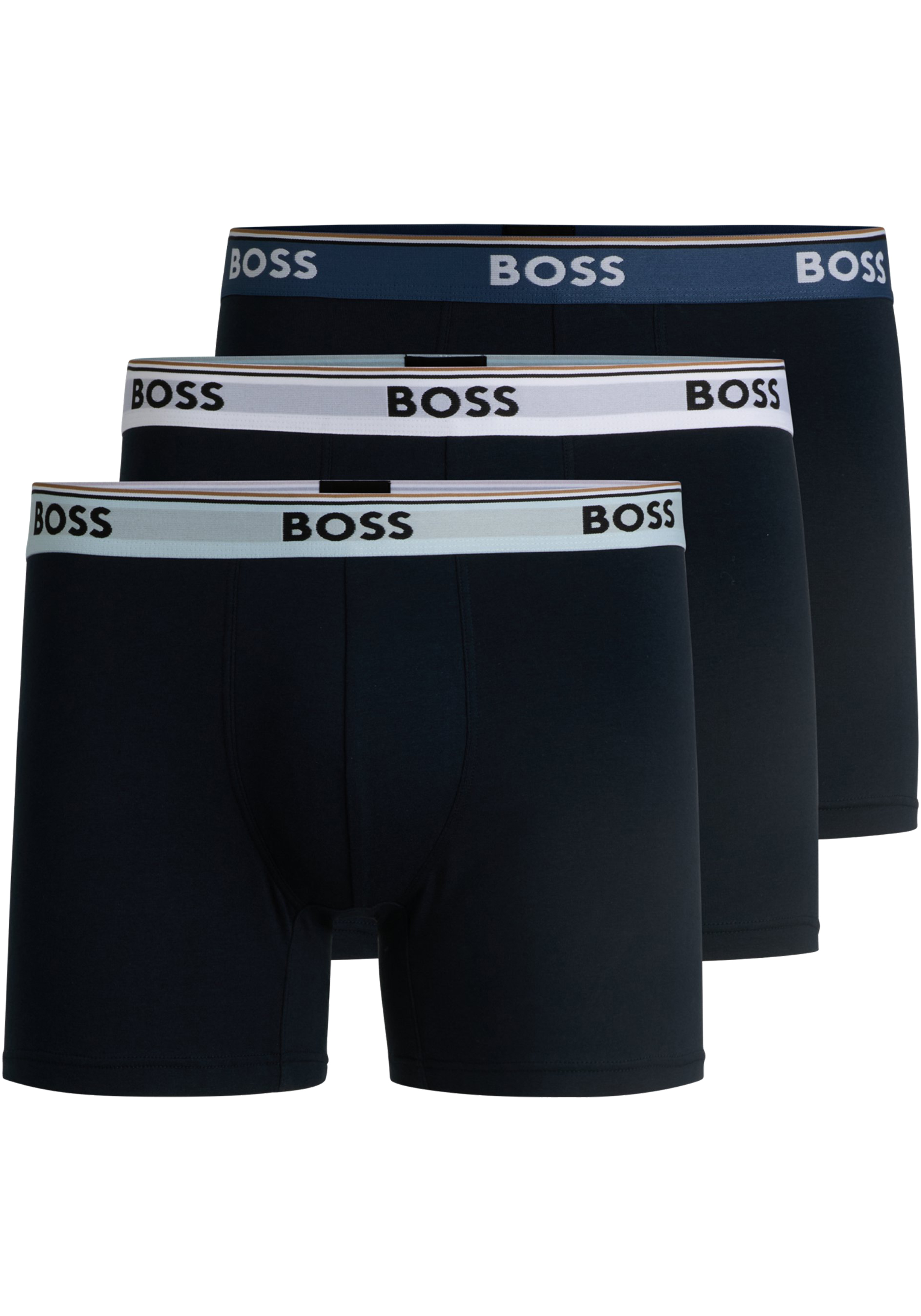 HUGO BOSS Power boxer briefs (3-pack), heren boxers normale lengte, blauw met gekleurde tailleband