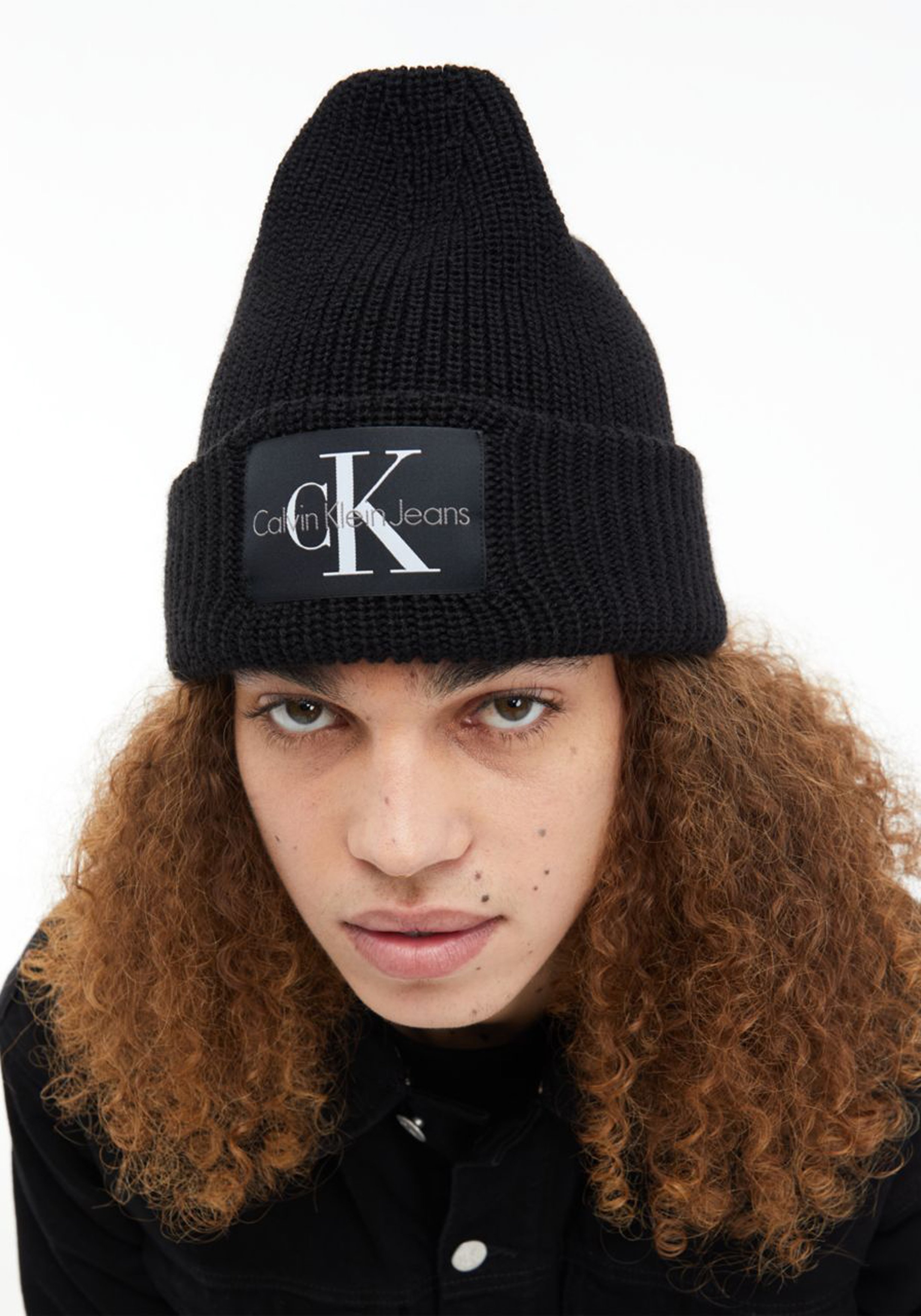 Calvin Klein muts, monologo patch beanie, zwart