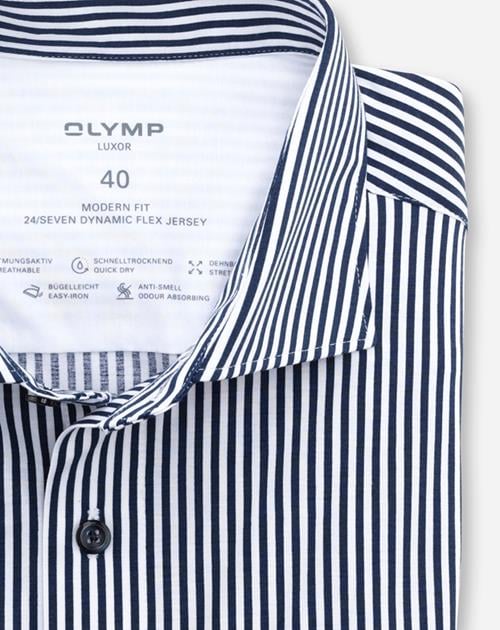 OLYMP Luxor 24/7 modern fit overhemd, tricot, marineblauw gestreept