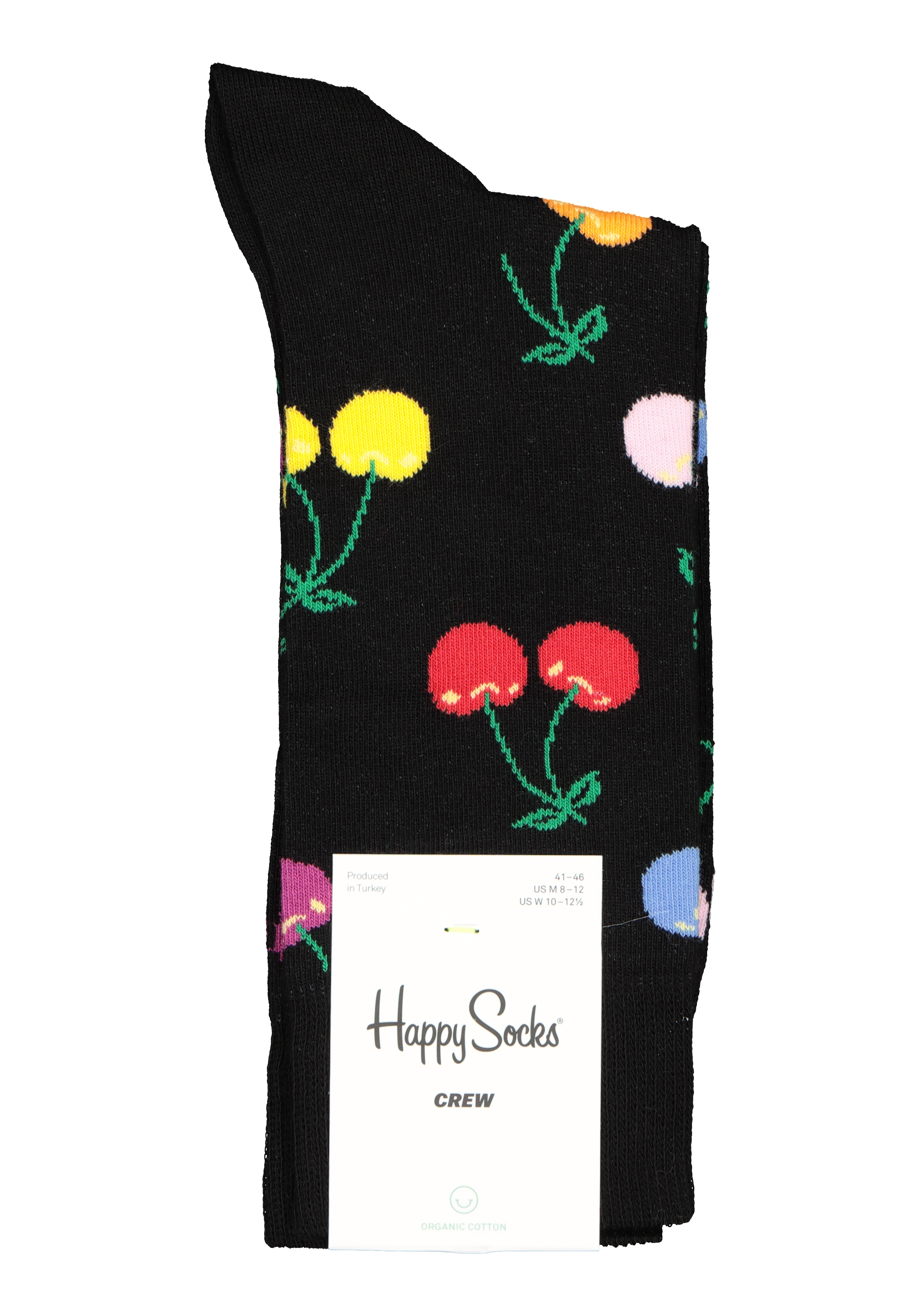 Happy Socks Cherry Sock, zwart met kersen